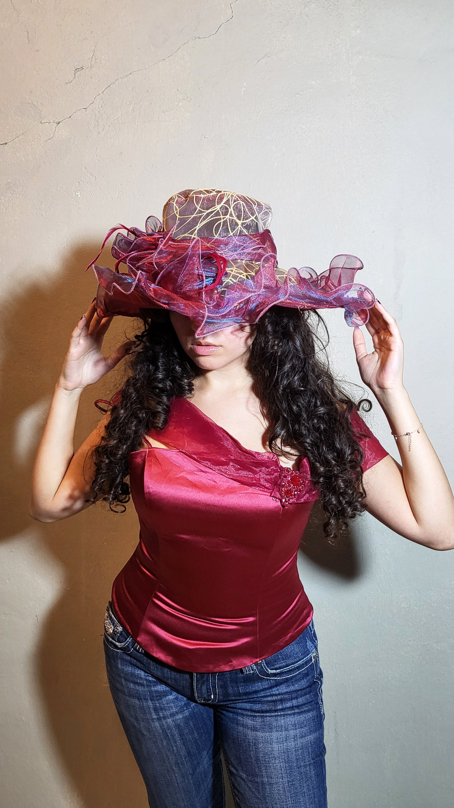 Crimson Satin Off-Shoulder Corset Top