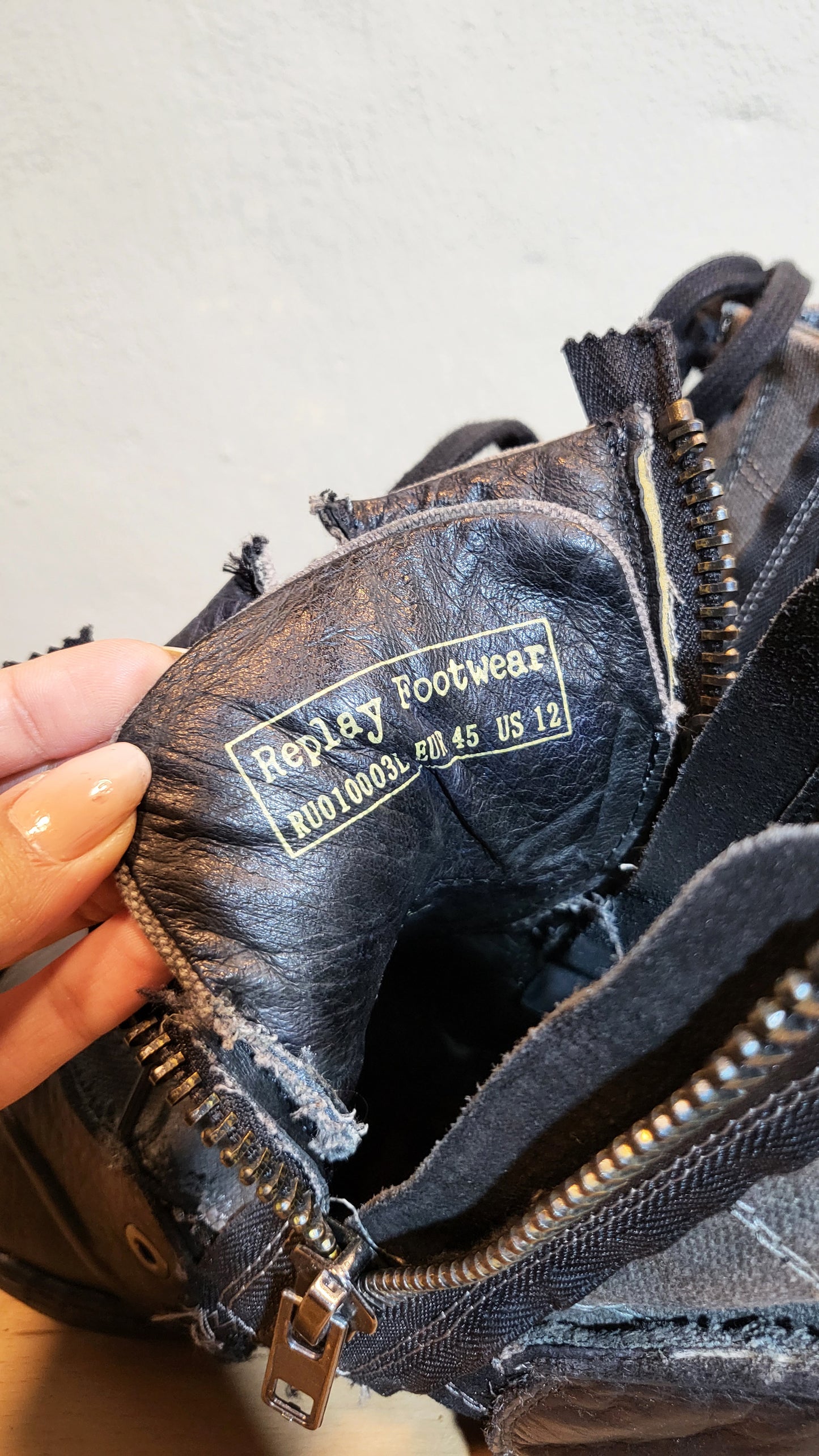 Replay Deconstructed Leather & Canvas Ankle Boots