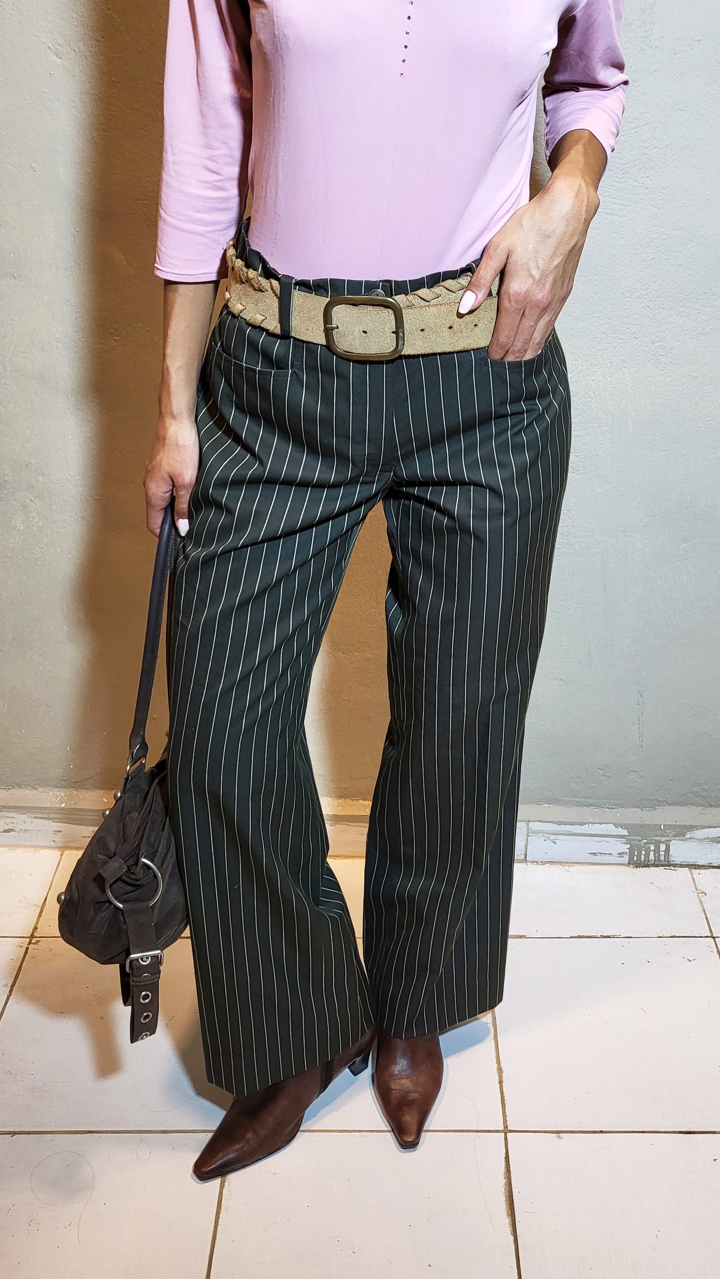 Green Pinstripe Tailored Trousers