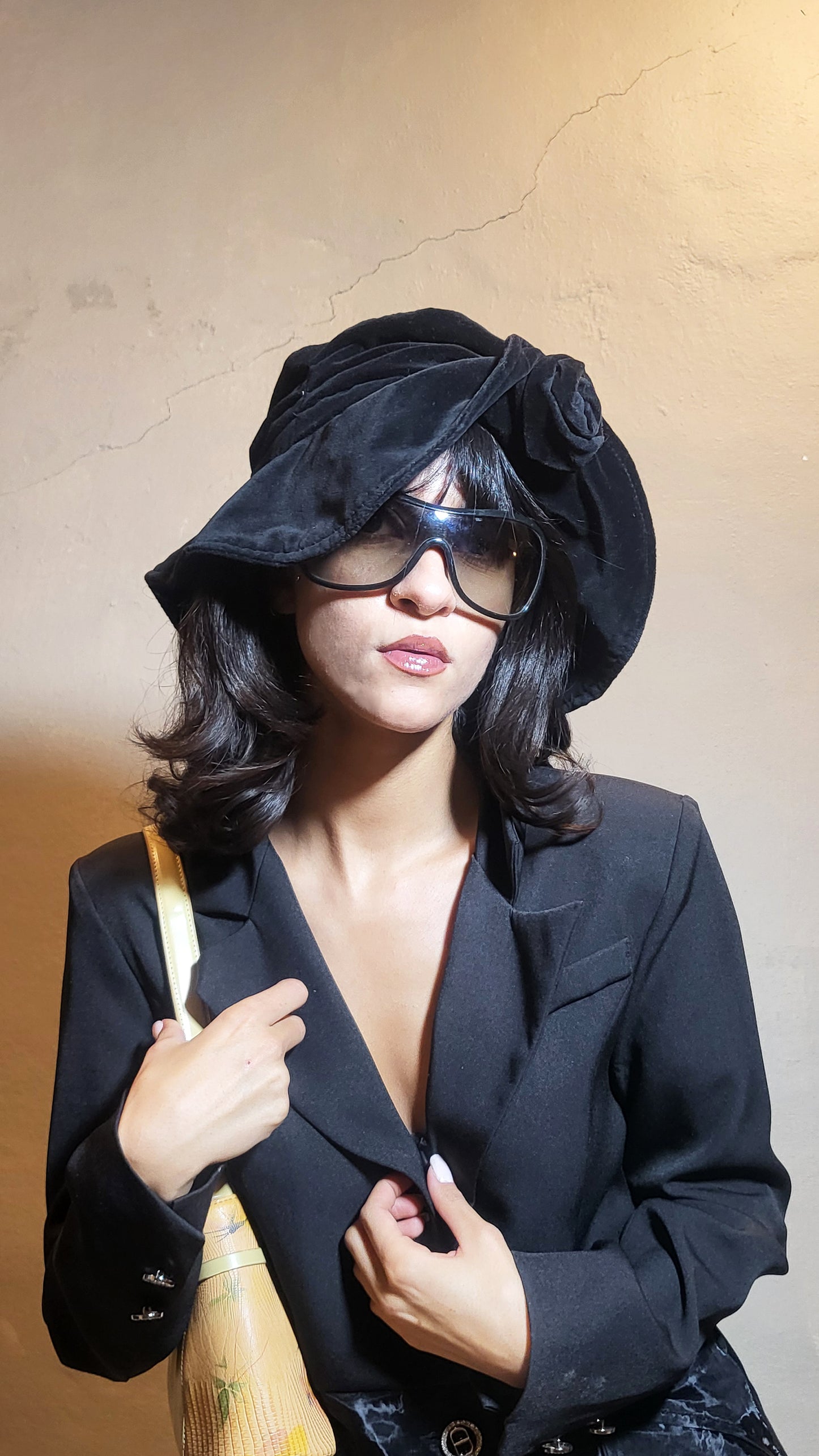 Vintage Black Velvet Sculpted Hat