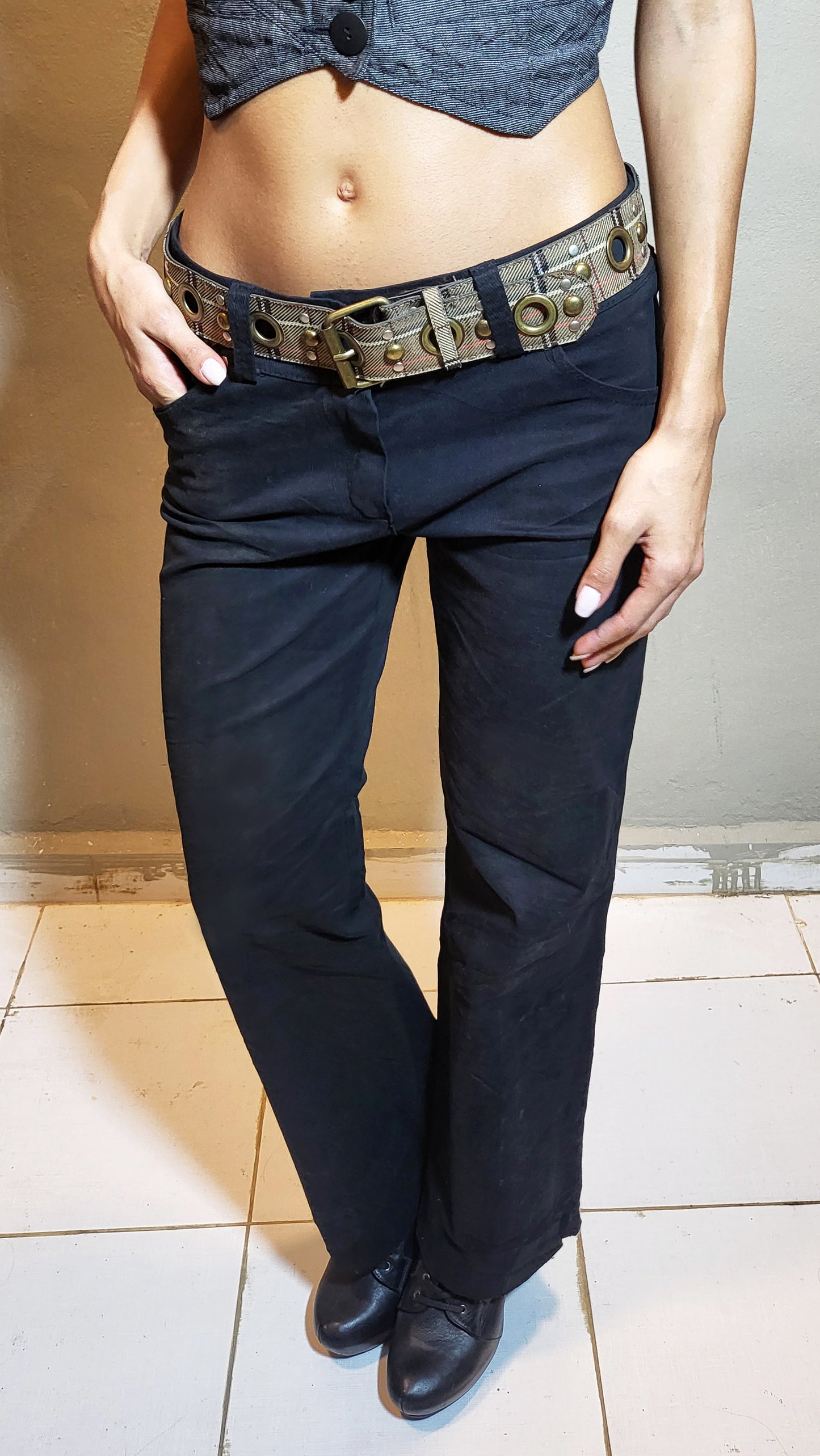 Black Low-Rise Straight-Leg Pants