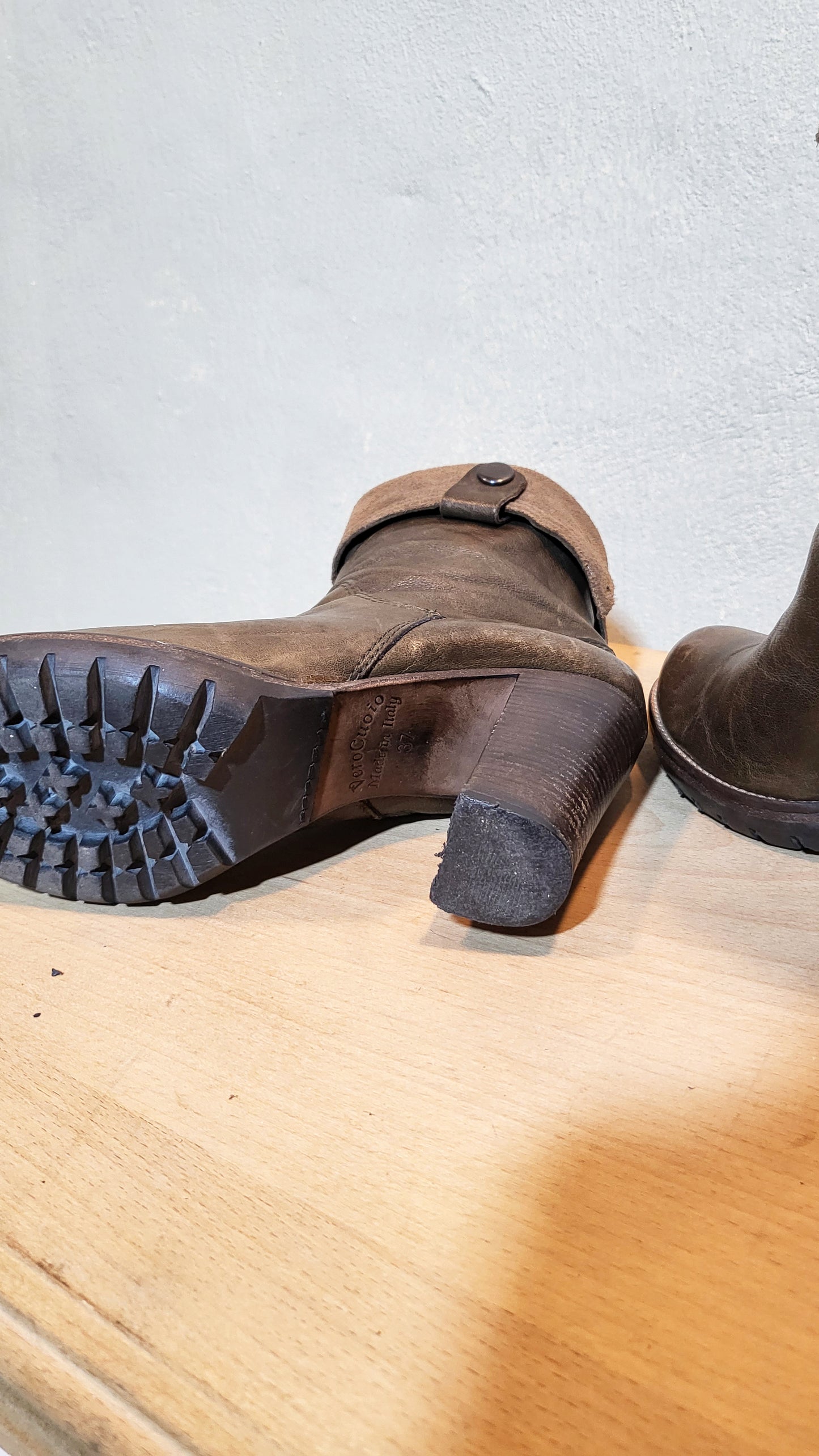 PERONI Genuine Leather & Suede Foldover Boots