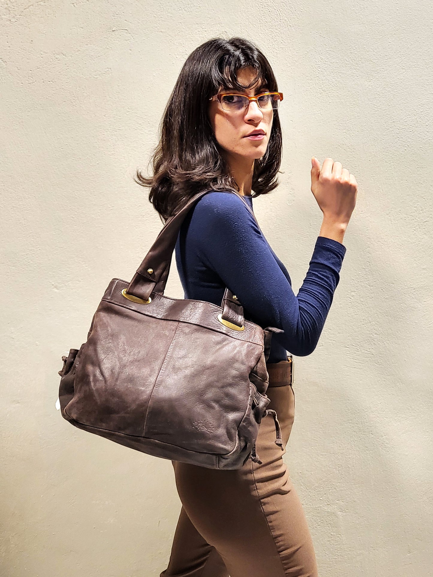 Francinel Chocolate Brown Leather Shoulder Bag