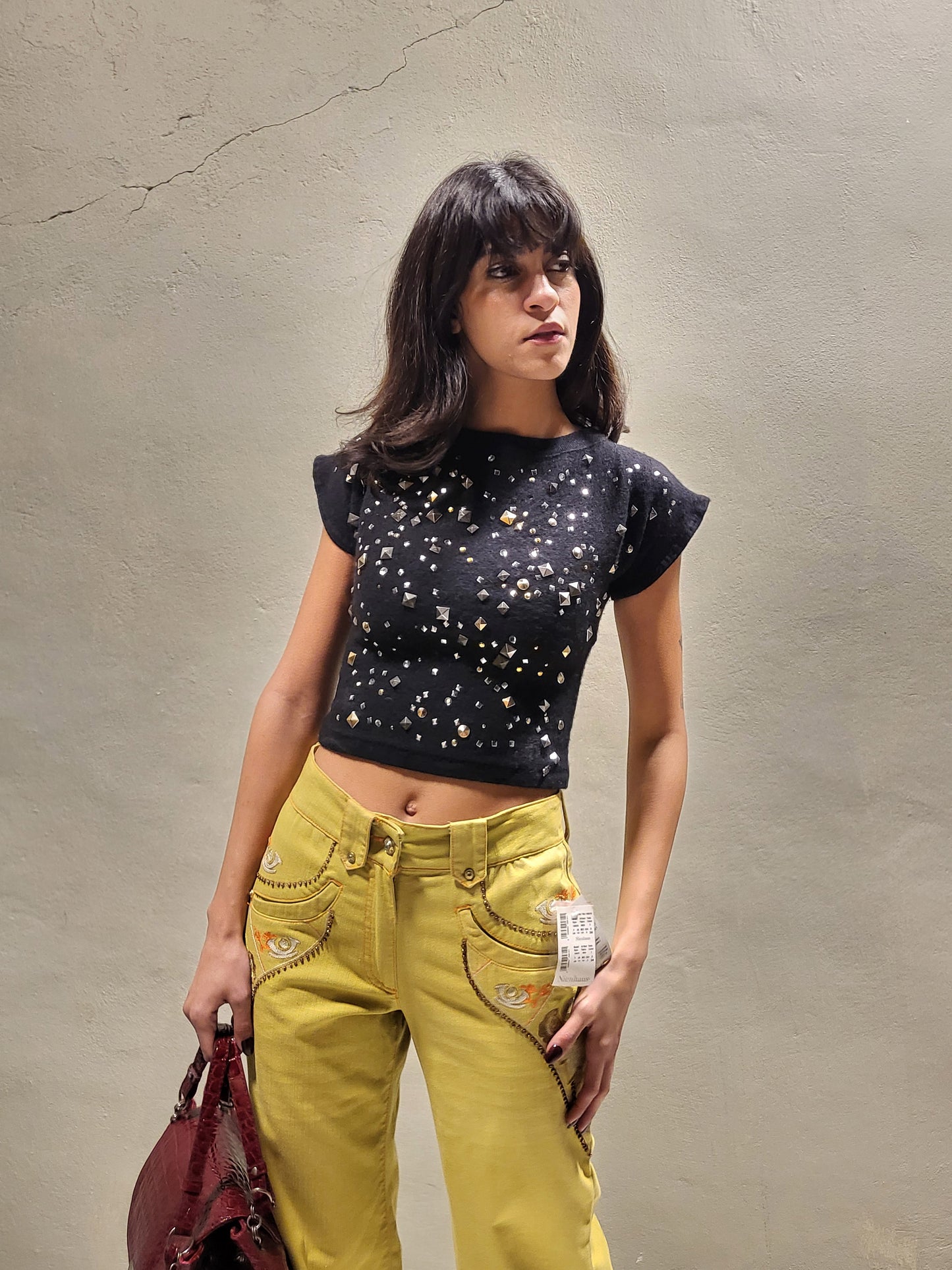 Studded Wool Cropped Top