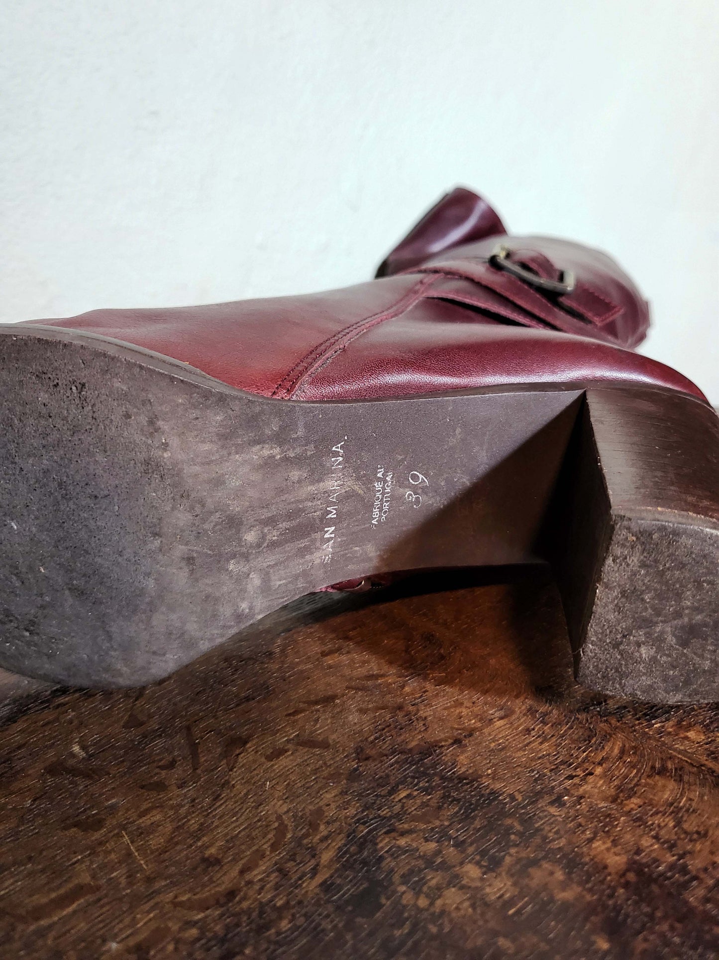 Burgundy Leather Knee-High Boots