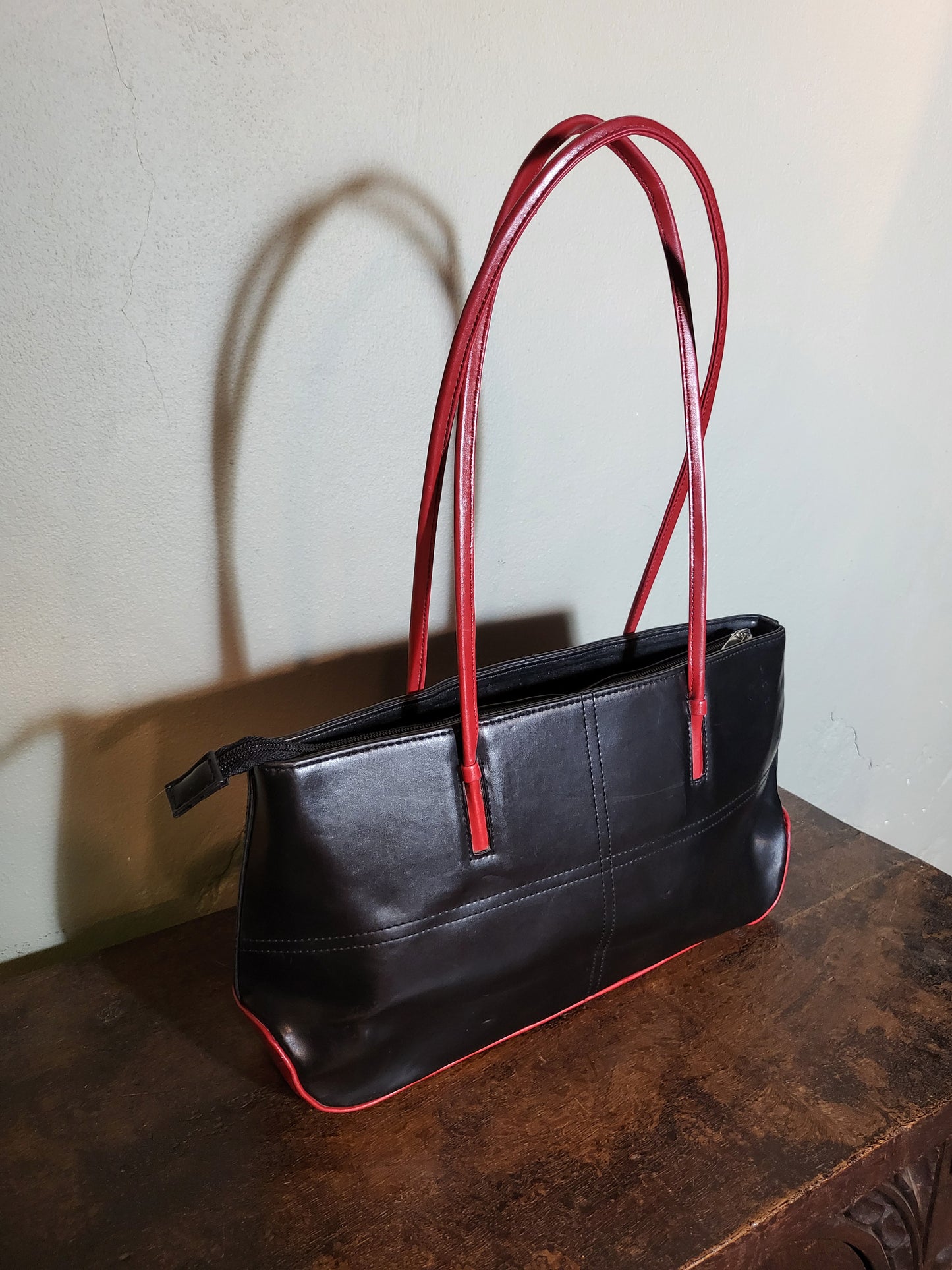 Black & Red Contrast Leather Bag