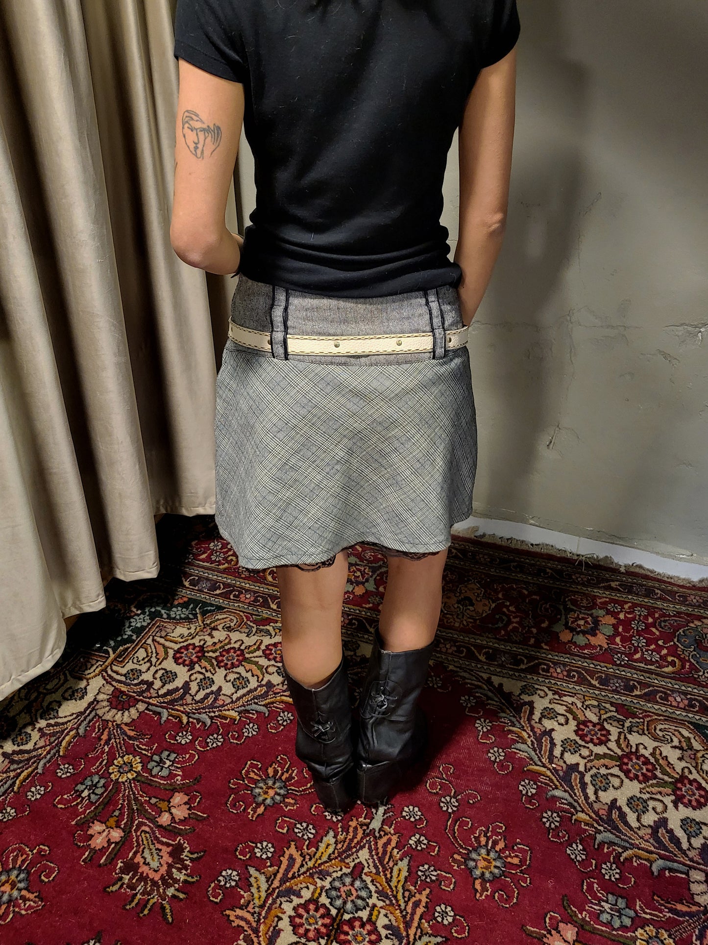 Cache Cache Grey Plaid Mini Skirt