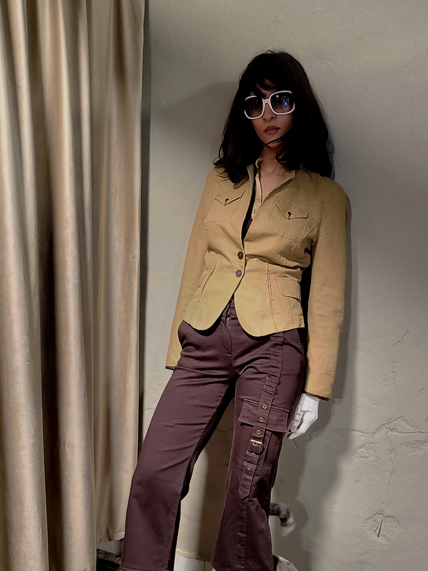 IKKS Beige Tailored Jacket with Leather Trim