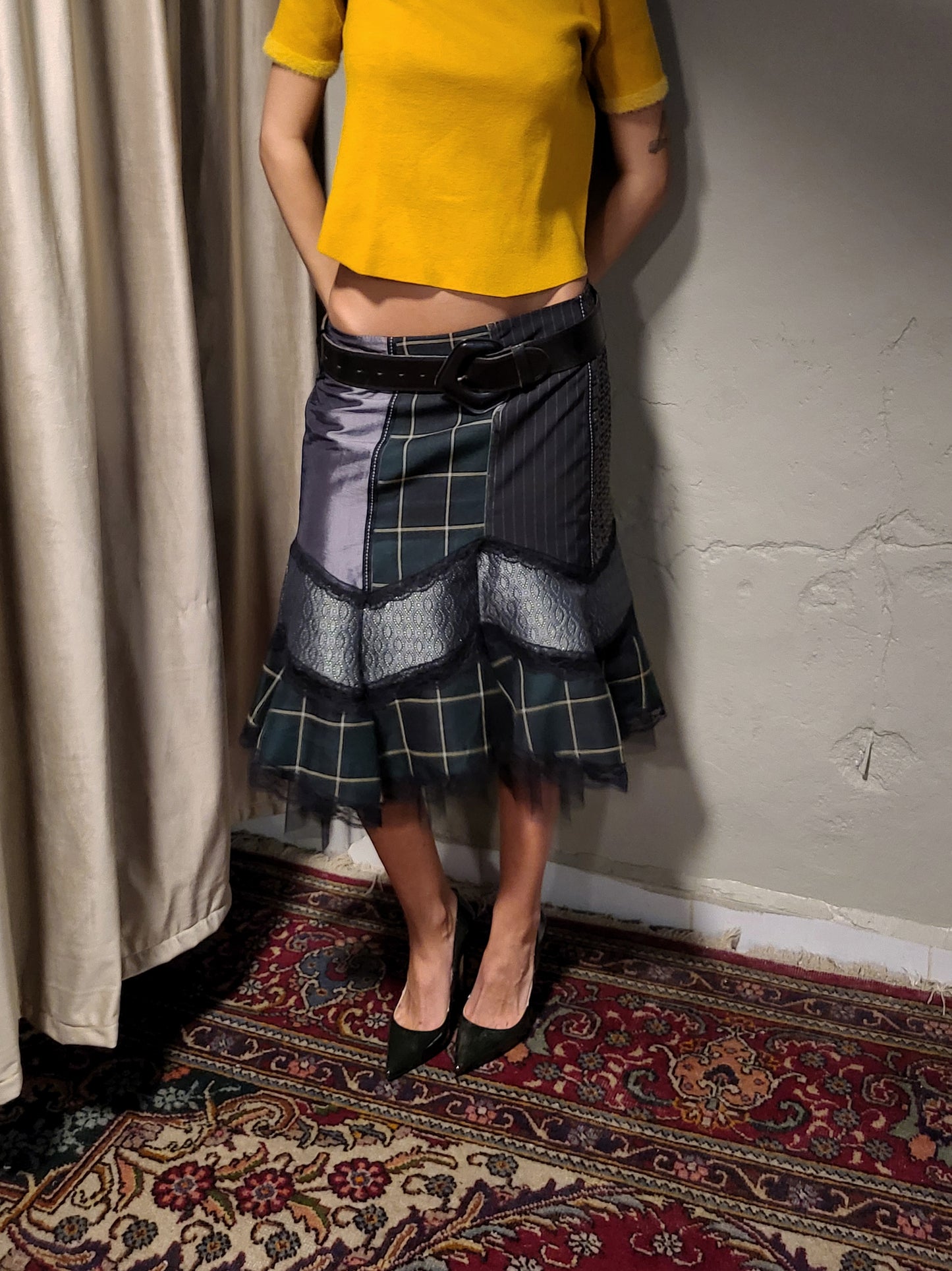 Vintage Patchwork Lace Midi Skirt