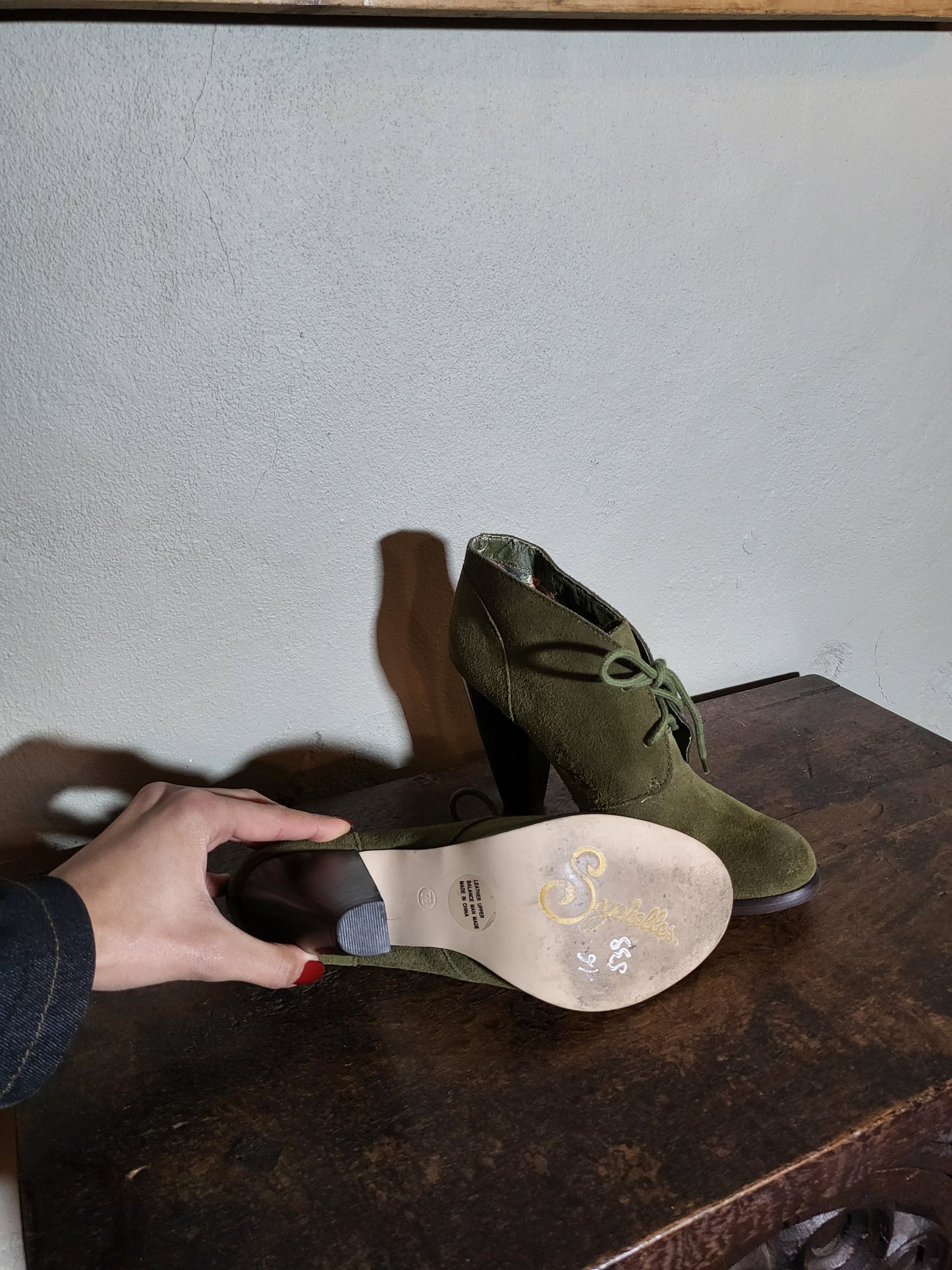 Olive Suede Lace-Up Ankle Booties