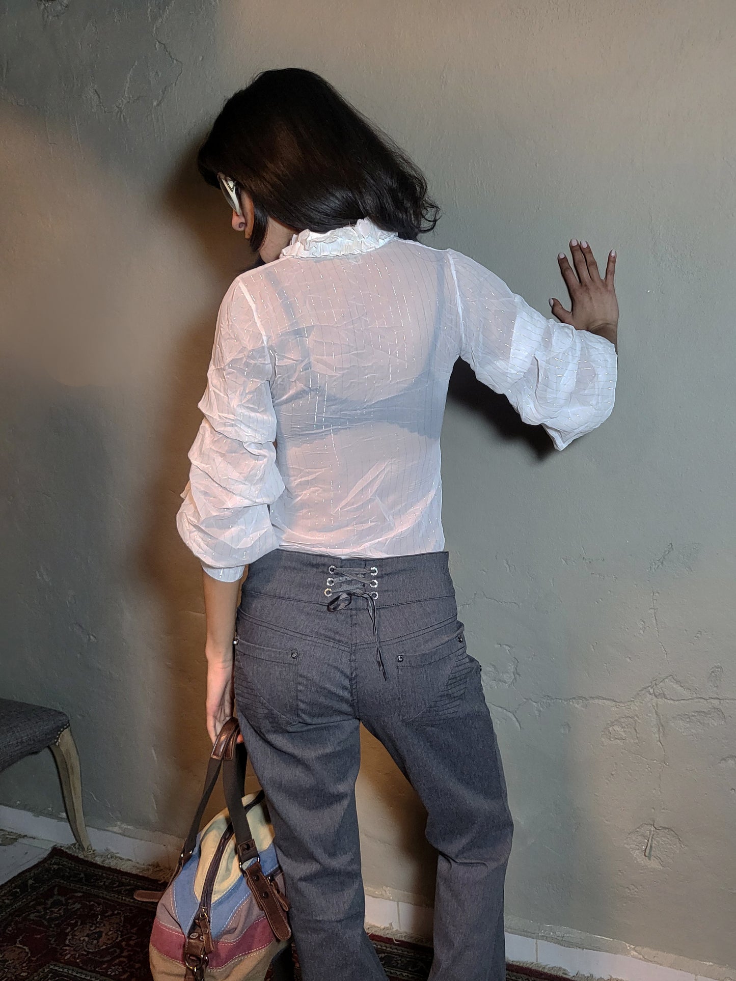 Vintage Sheer Ruffled Lace Blouse