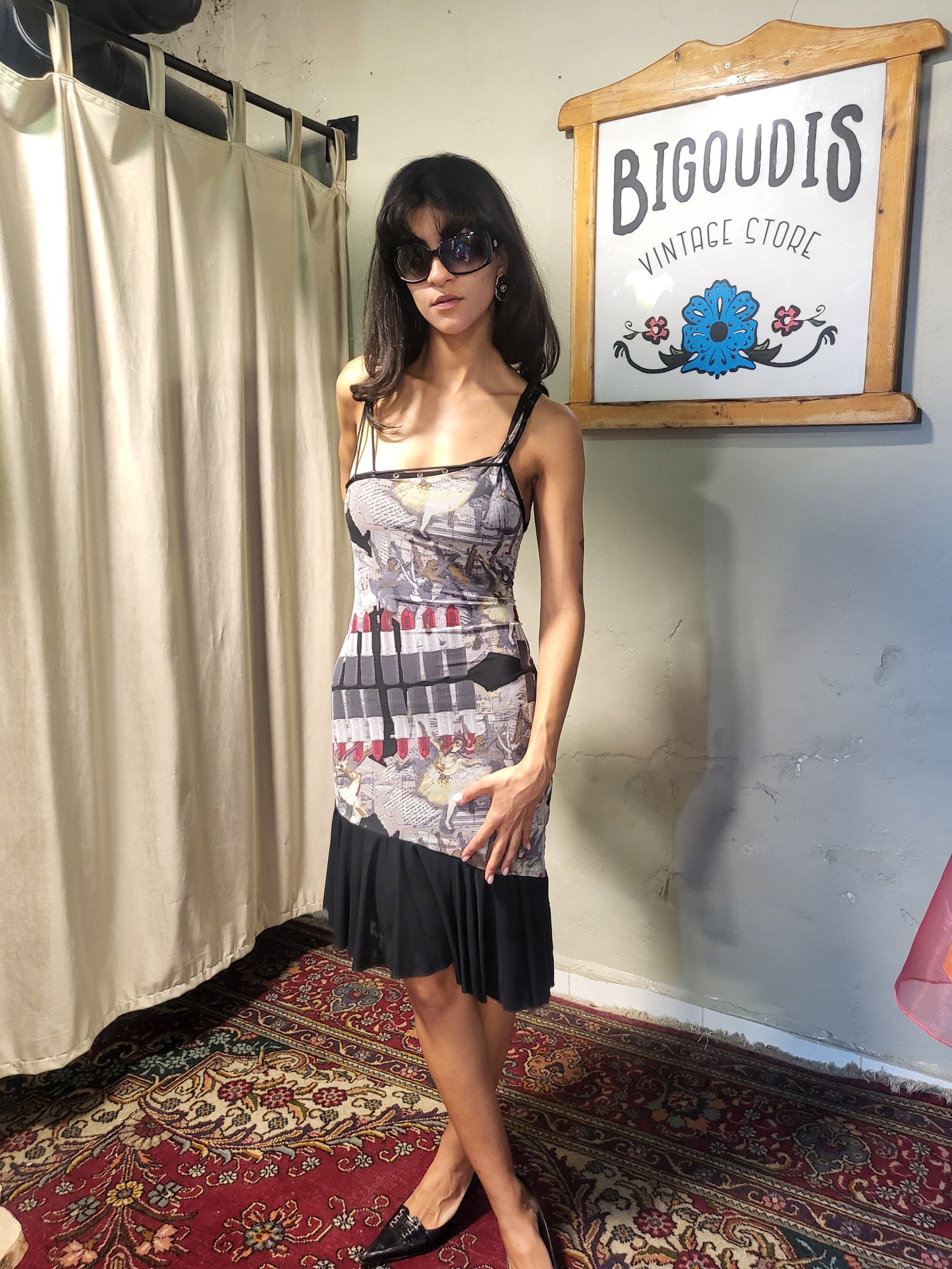 Asymmetric Print Mesh Dress