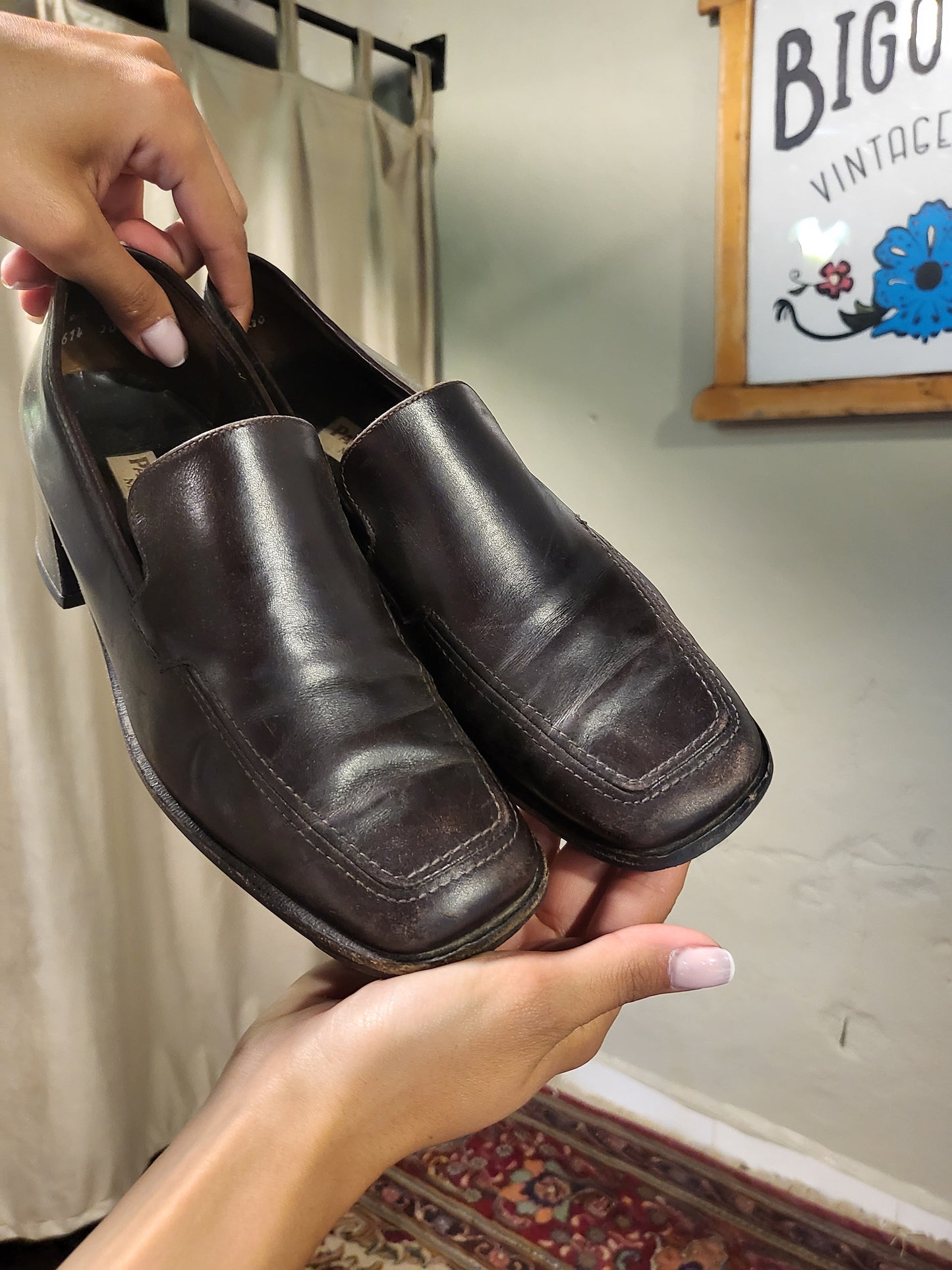 Leather Block Heel Loafers
