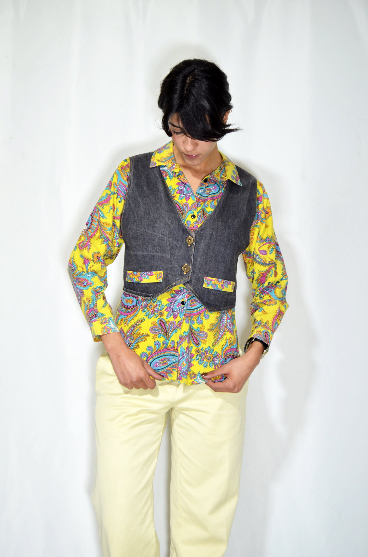 Yellow Patterned Vintage Shirt/Vest