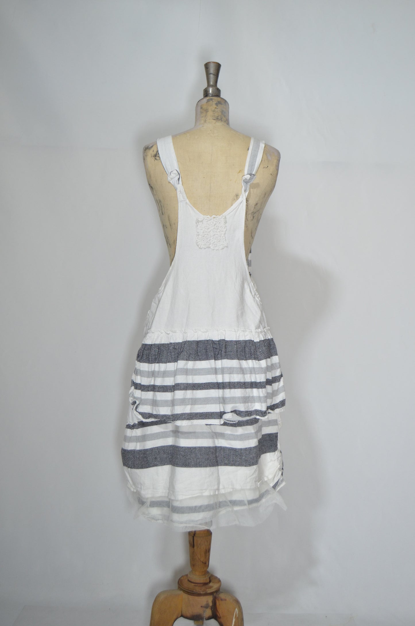 White & Grey Linen Striped Midi Dress