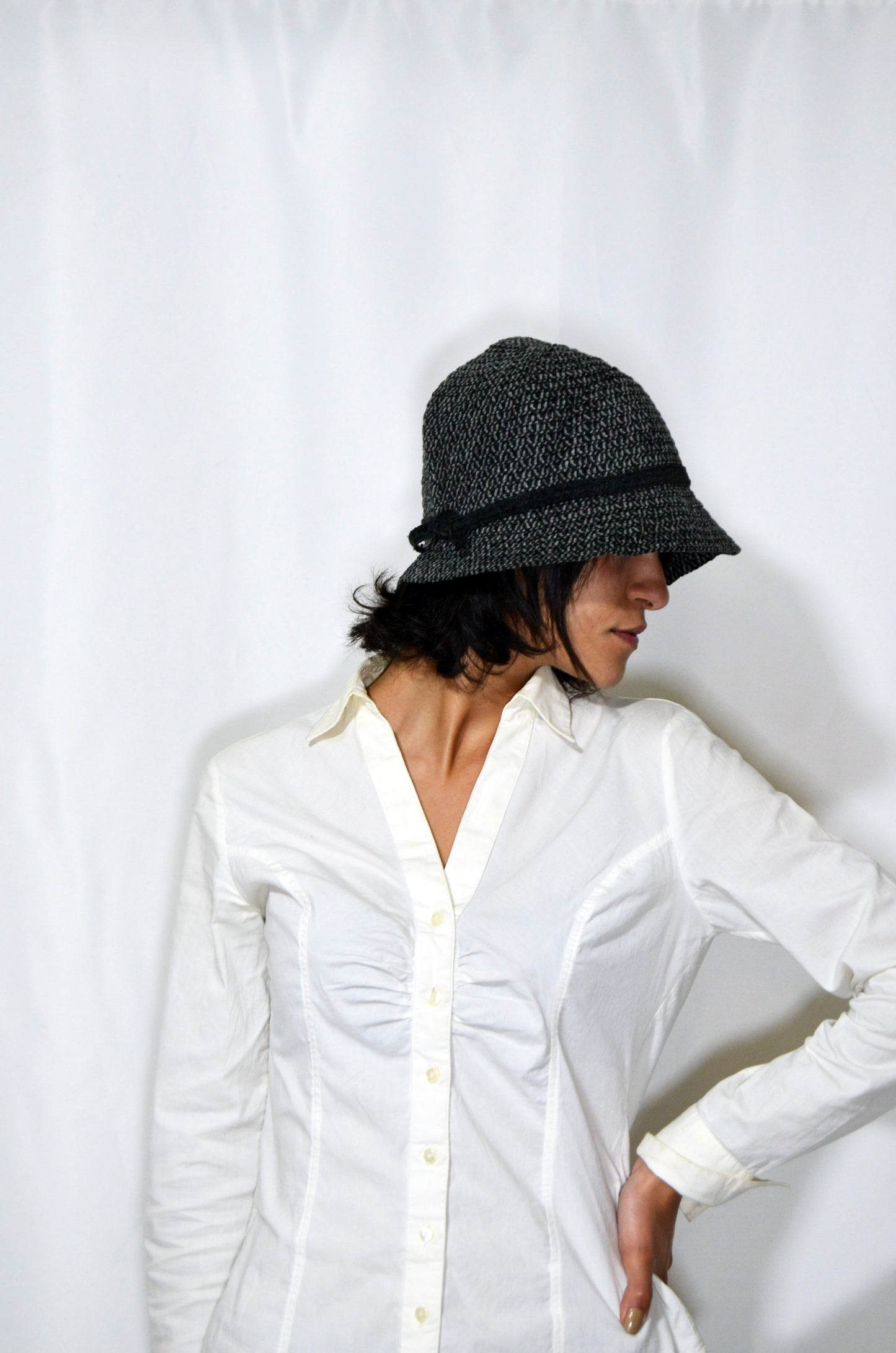 Grey Wool Vintage Cloche Hat with a little bow