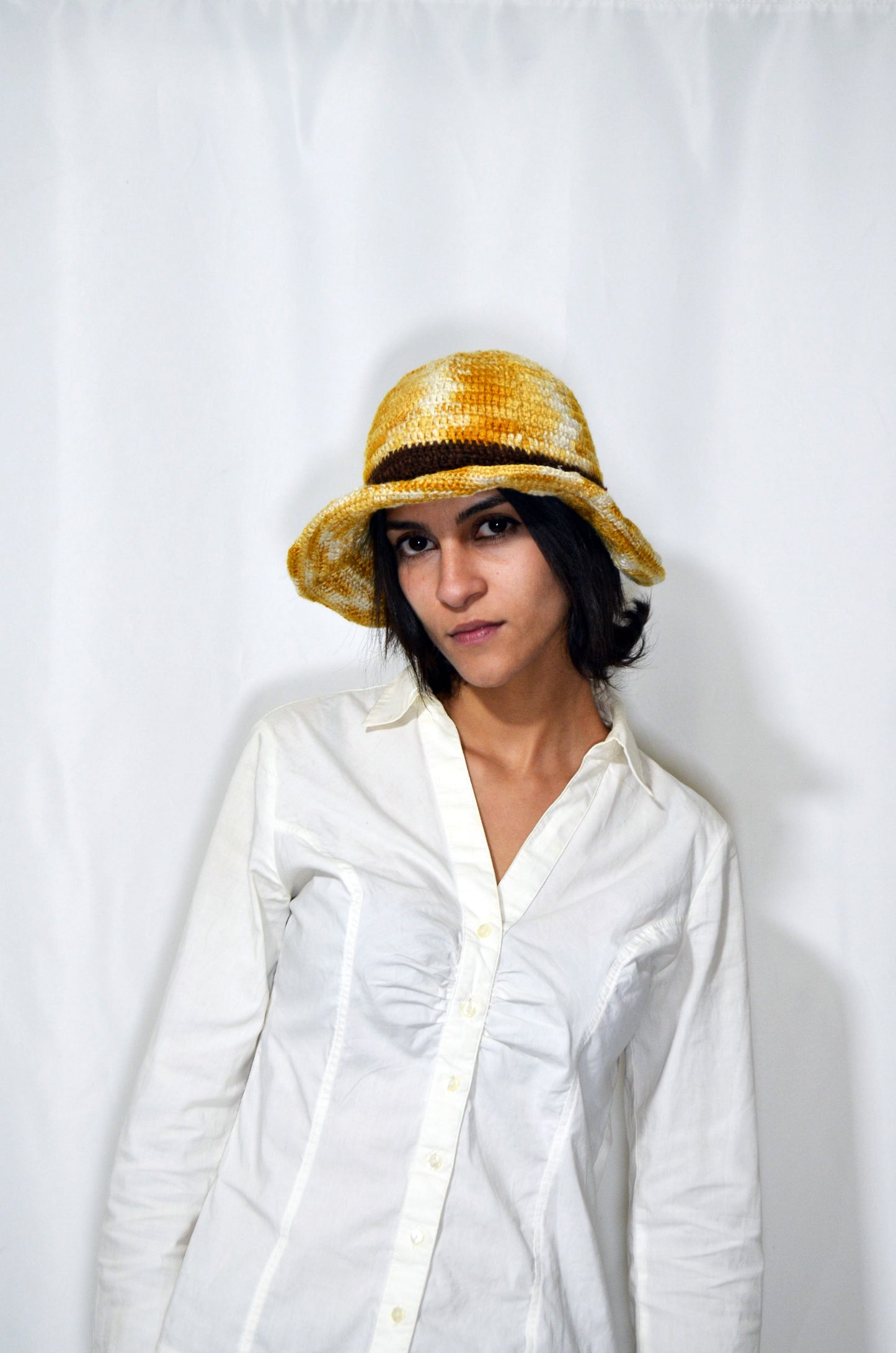 Yellow & Brown Wool Vintage Hat