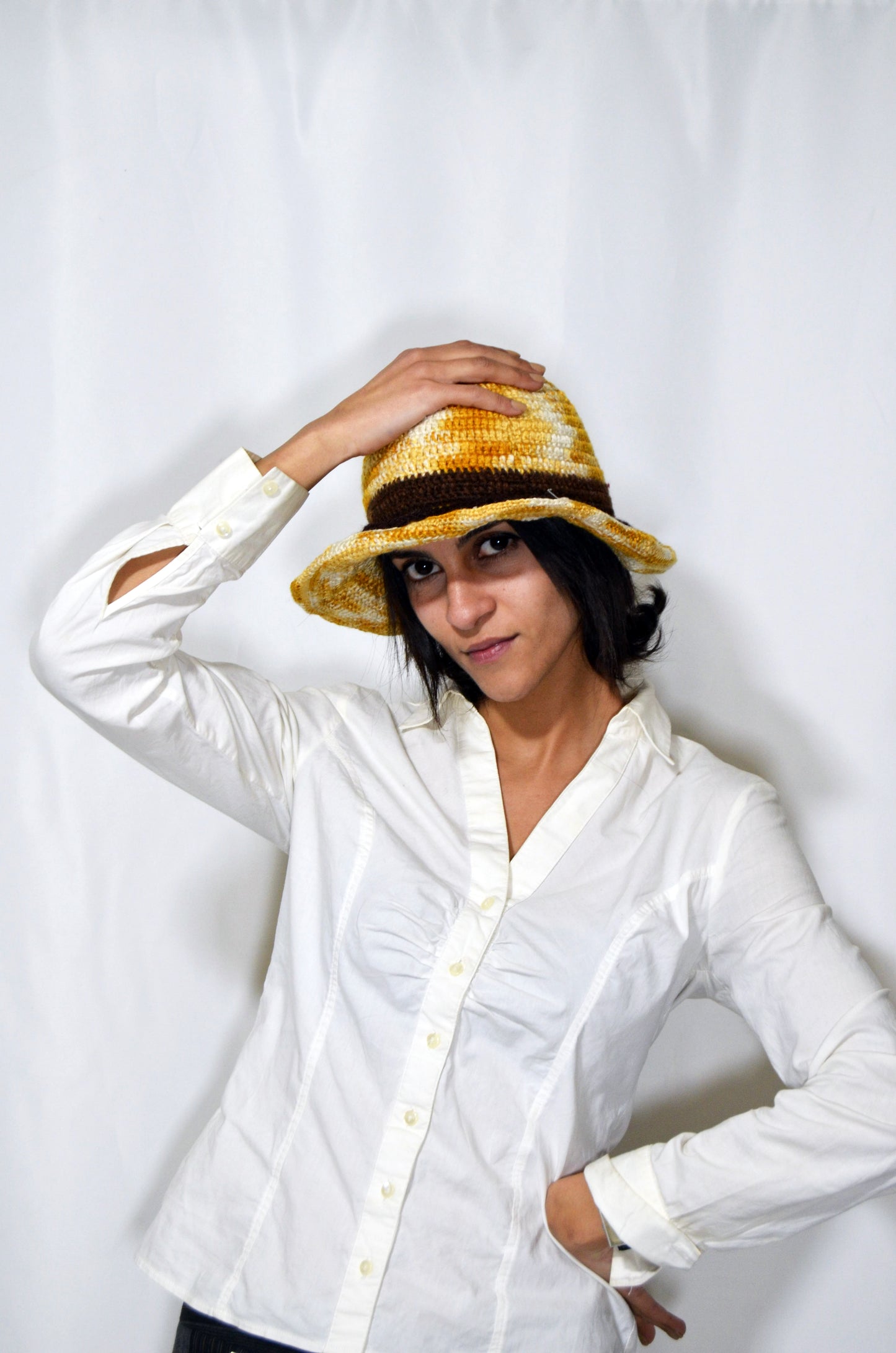 Yellow & Brown Wool Vintage Hat
