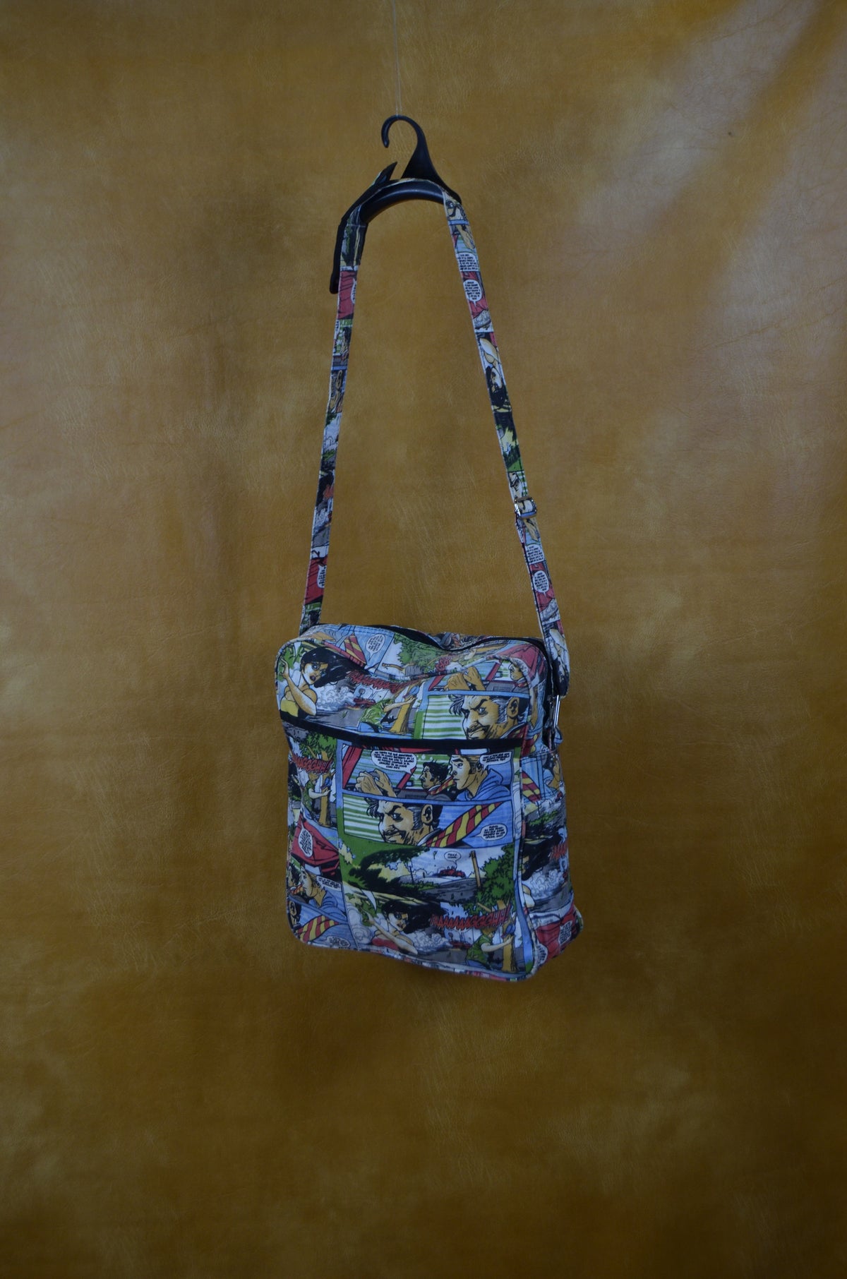 Comic Print Denim Crossbody Bag