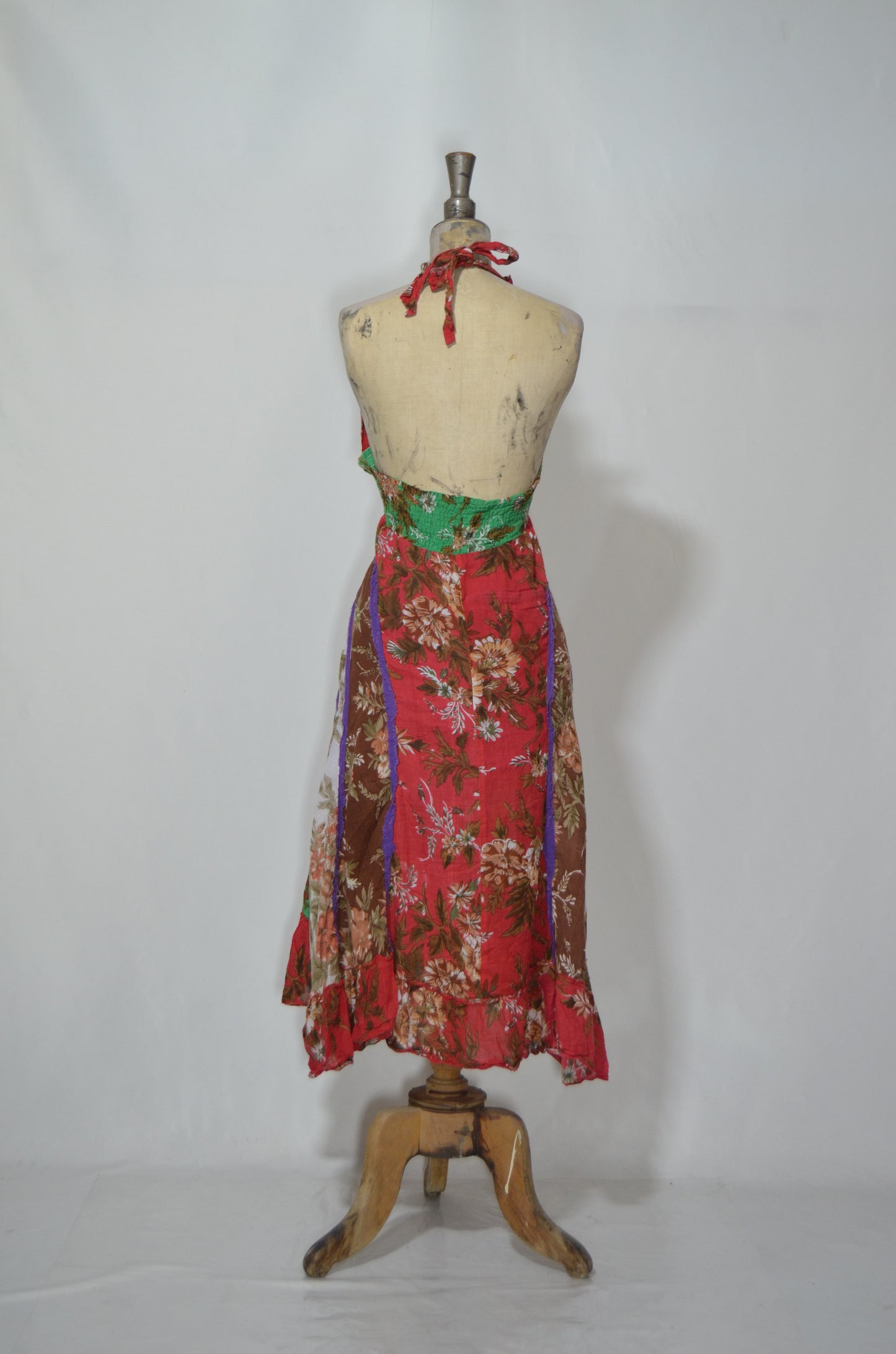 Colorful Patterned Backless Midi Dress