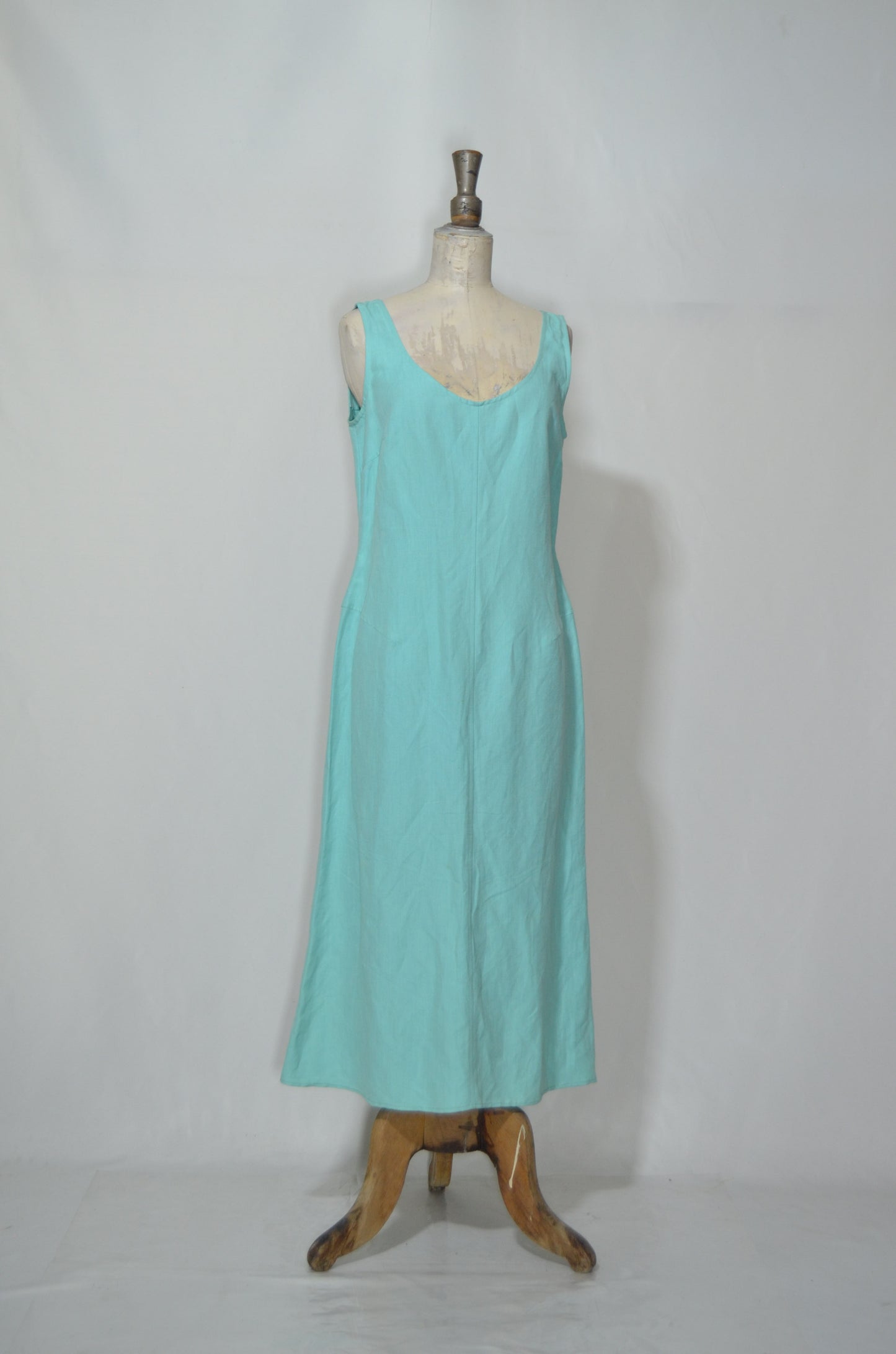 Blue Linen Straight Maxi Dress