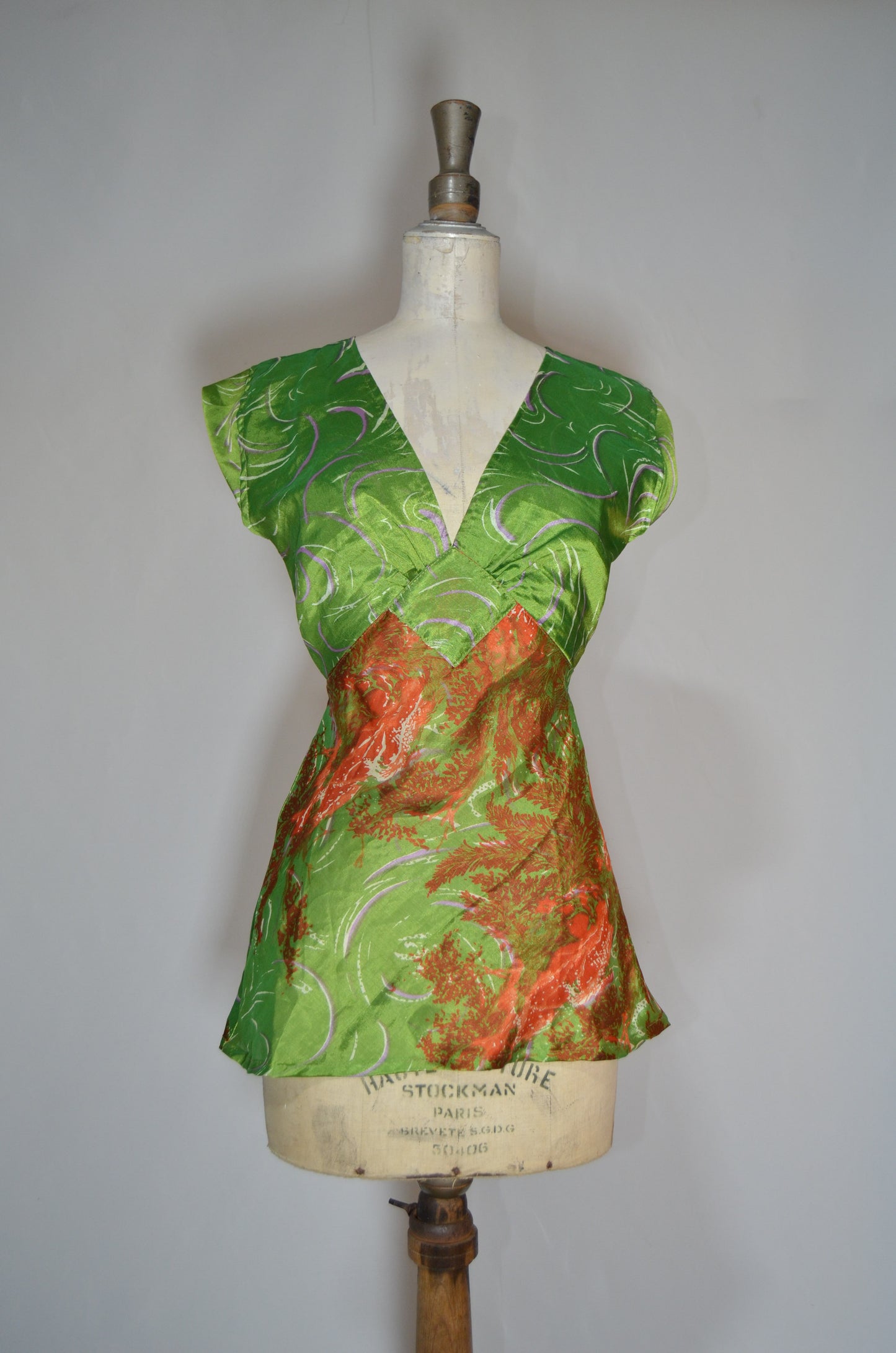 Green & Orange Patterned Silky Top