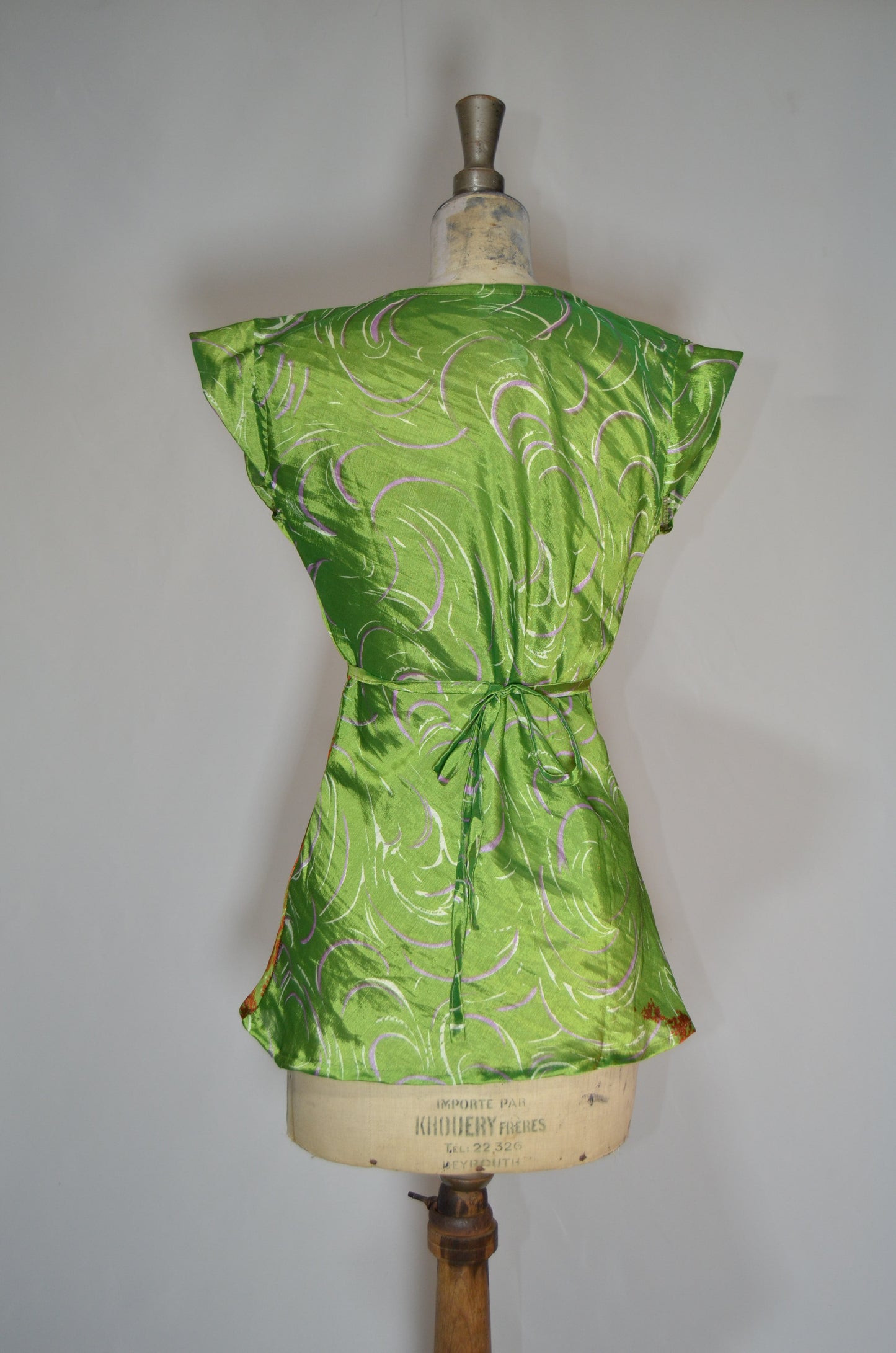 Green & Orange Patterned Silky Top