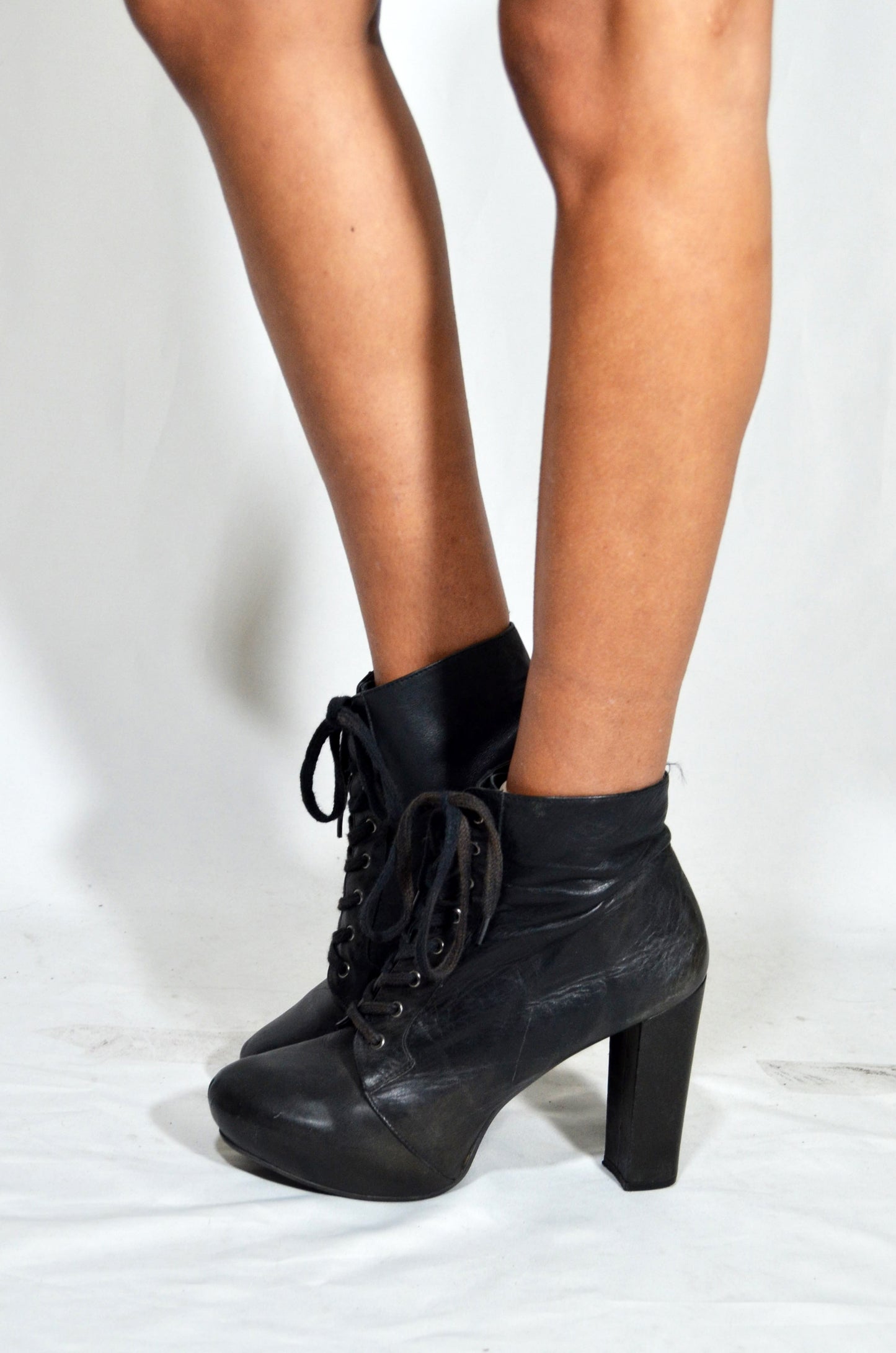 Black Vintage Leather Heel Boots