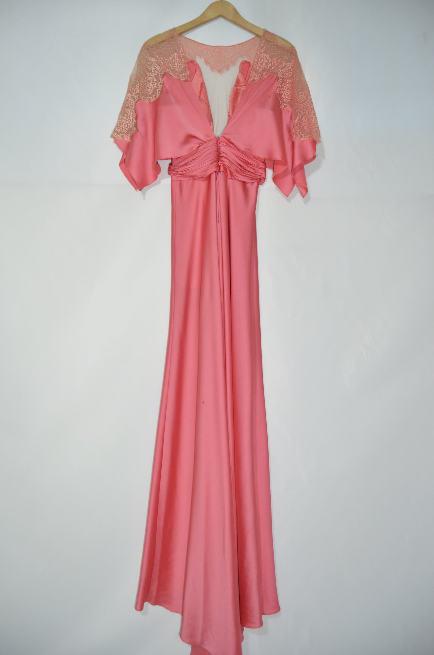 Pink Backless Silk Maxi Dress with Lace on the Shoulder