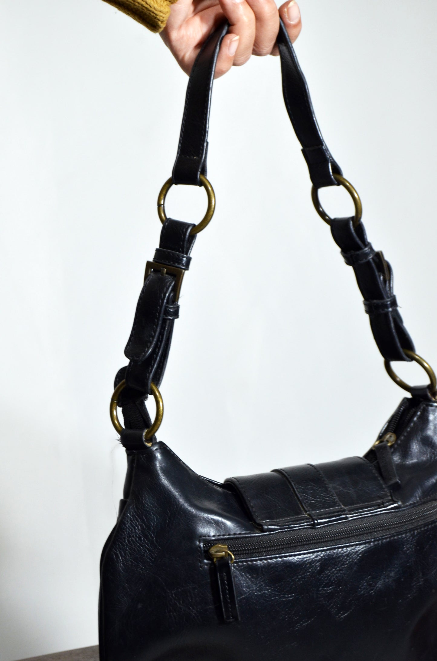 Black Vintage Leather Y2K Shoulder Bag