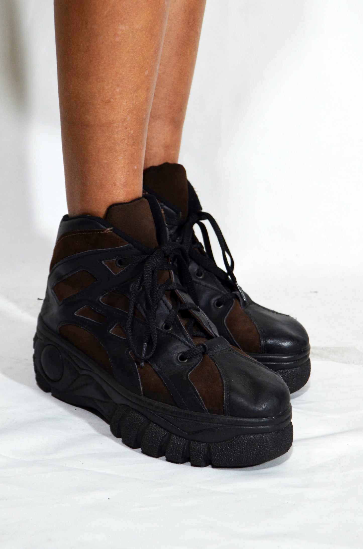 Black & Brown Suede & Leather Vintage Chunky Boots