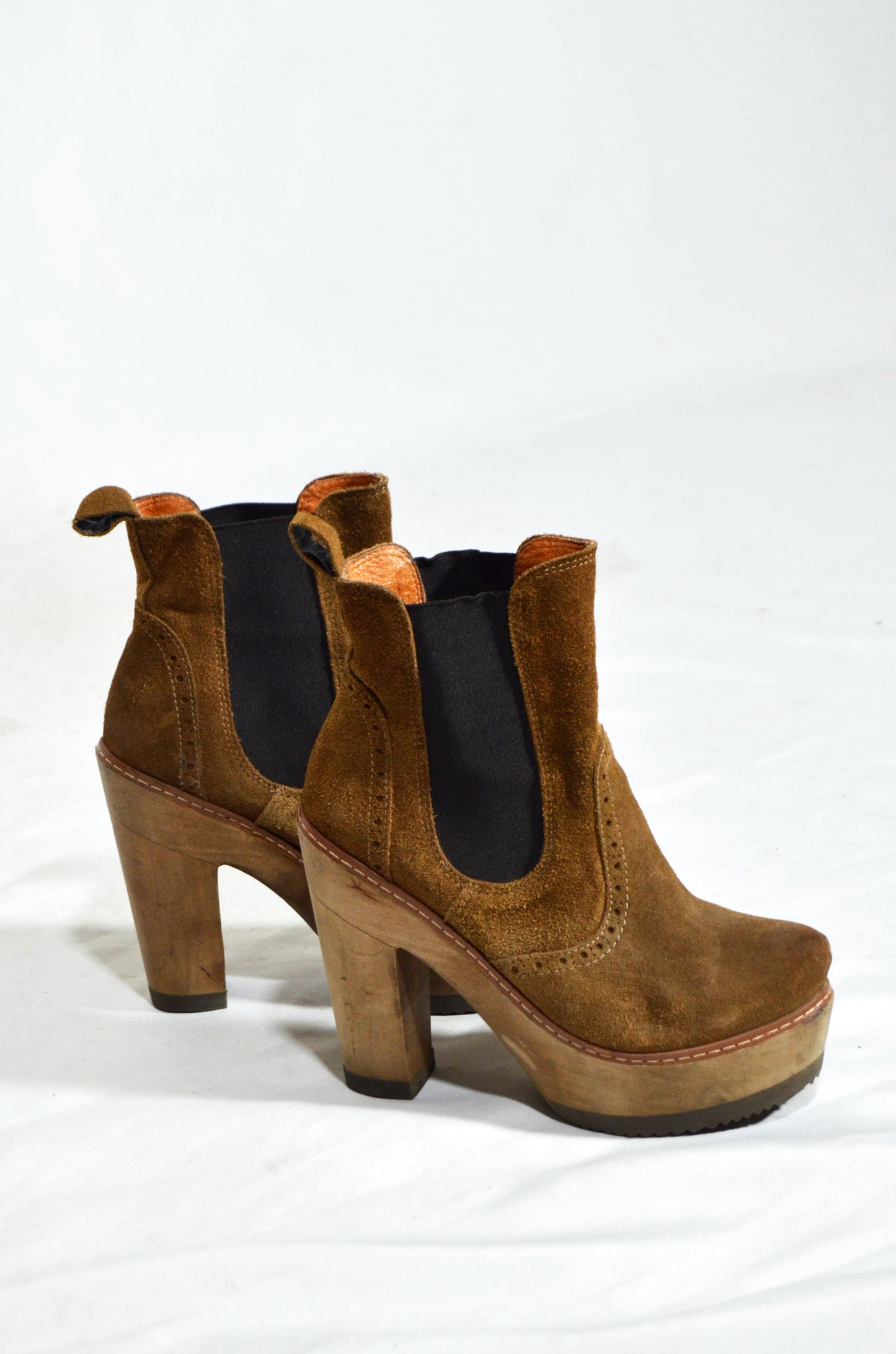 Brown Suede & Wood Vintage Heel Boots