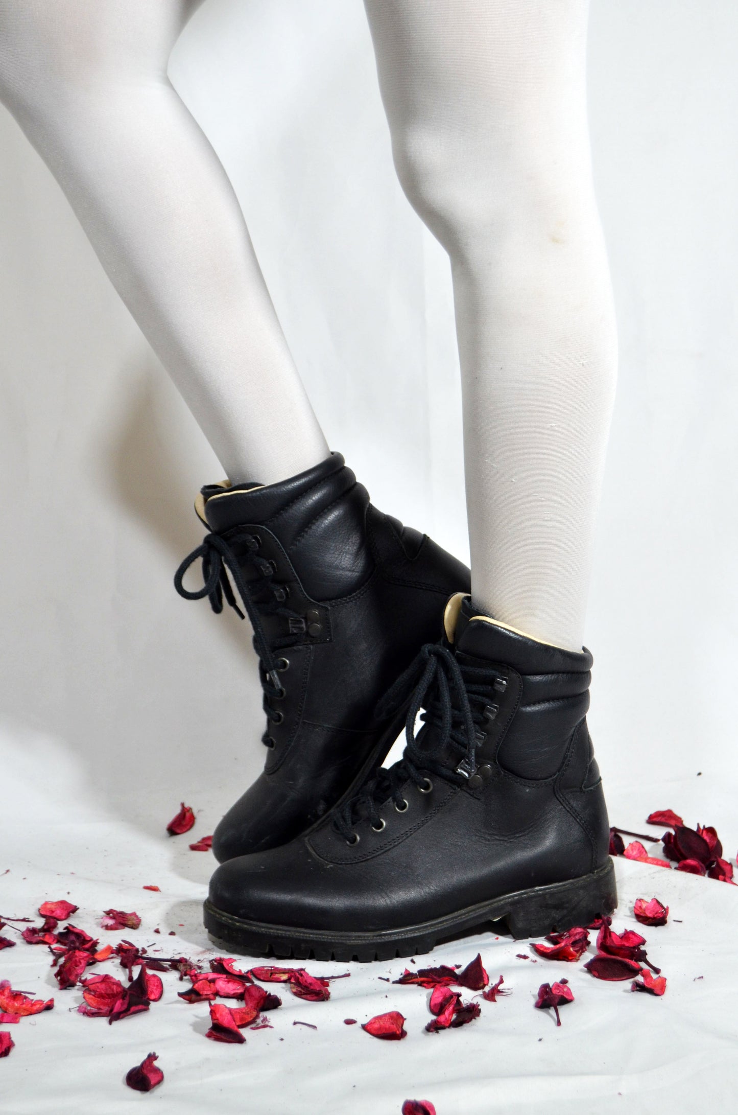 Black Vintage Leather Rangers Commando Boots