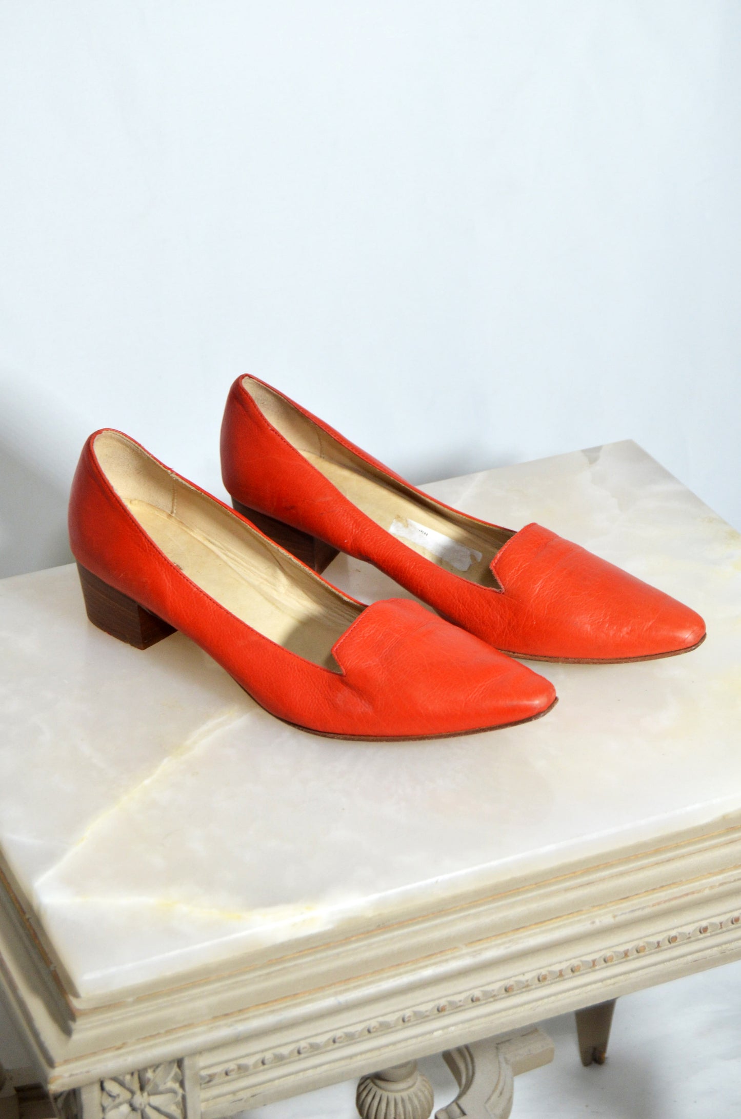 "Lloyd" Orange Leather Pointed Toe Heels