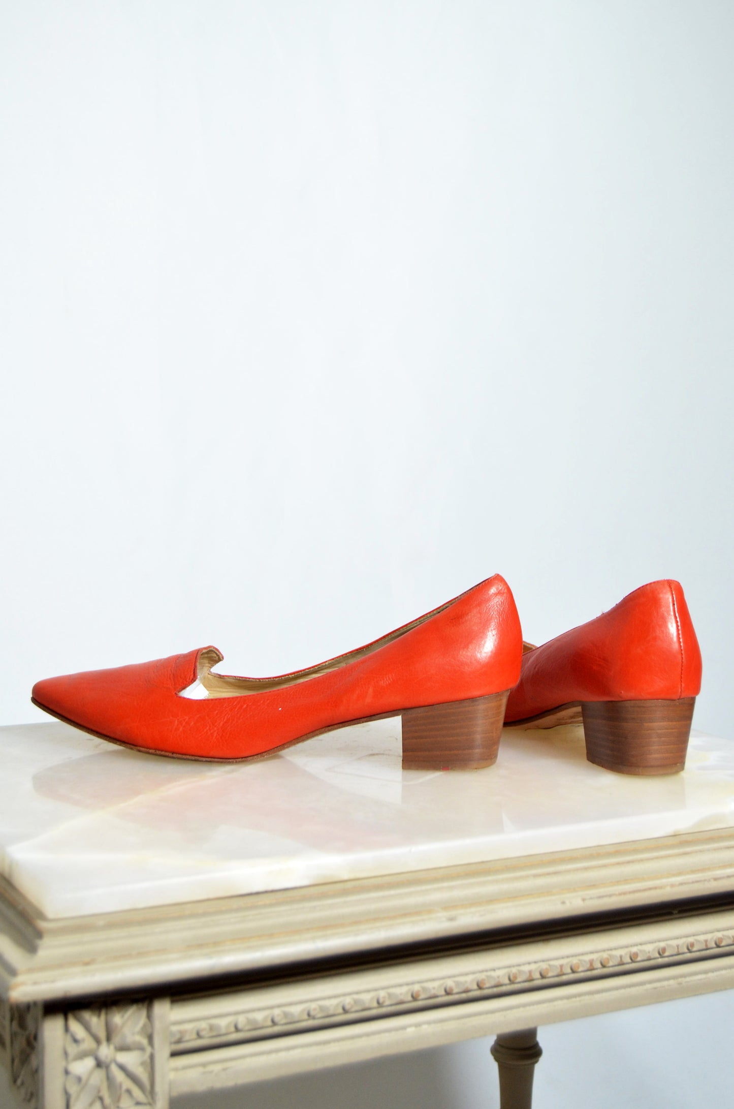 "Lloyd" Orange Leather Pointed Toe Heels
