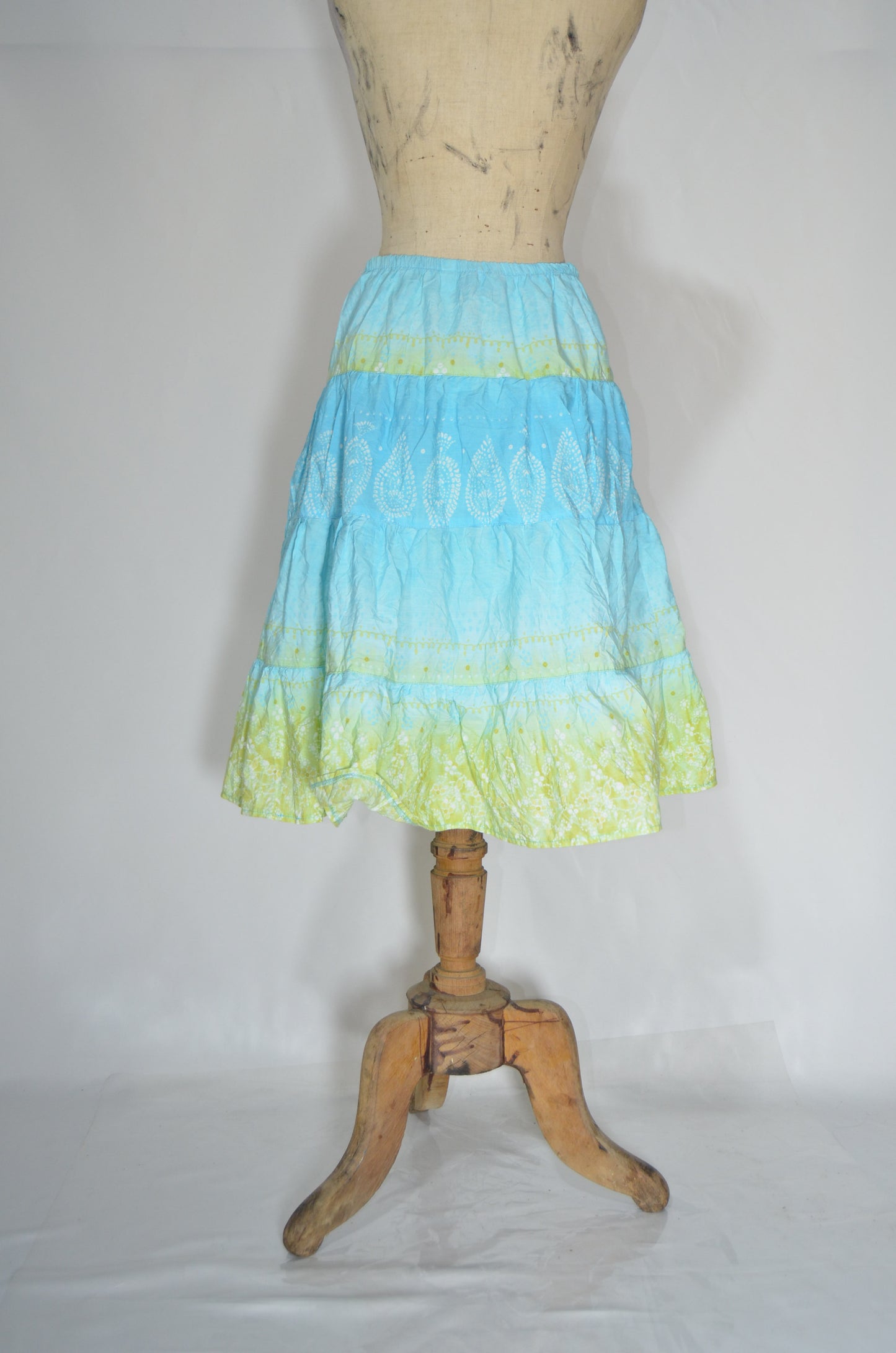 Blue & Green Gradient Flared Midi Skirt