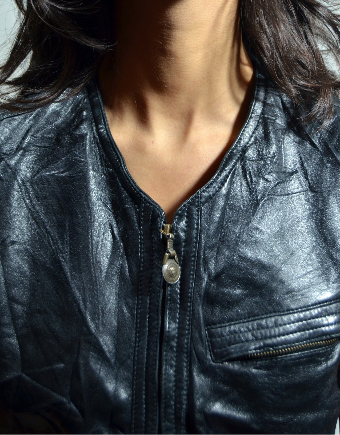 "VERSACE" Black Genuine Leather Uni-Sex Vintage Biker Gilet