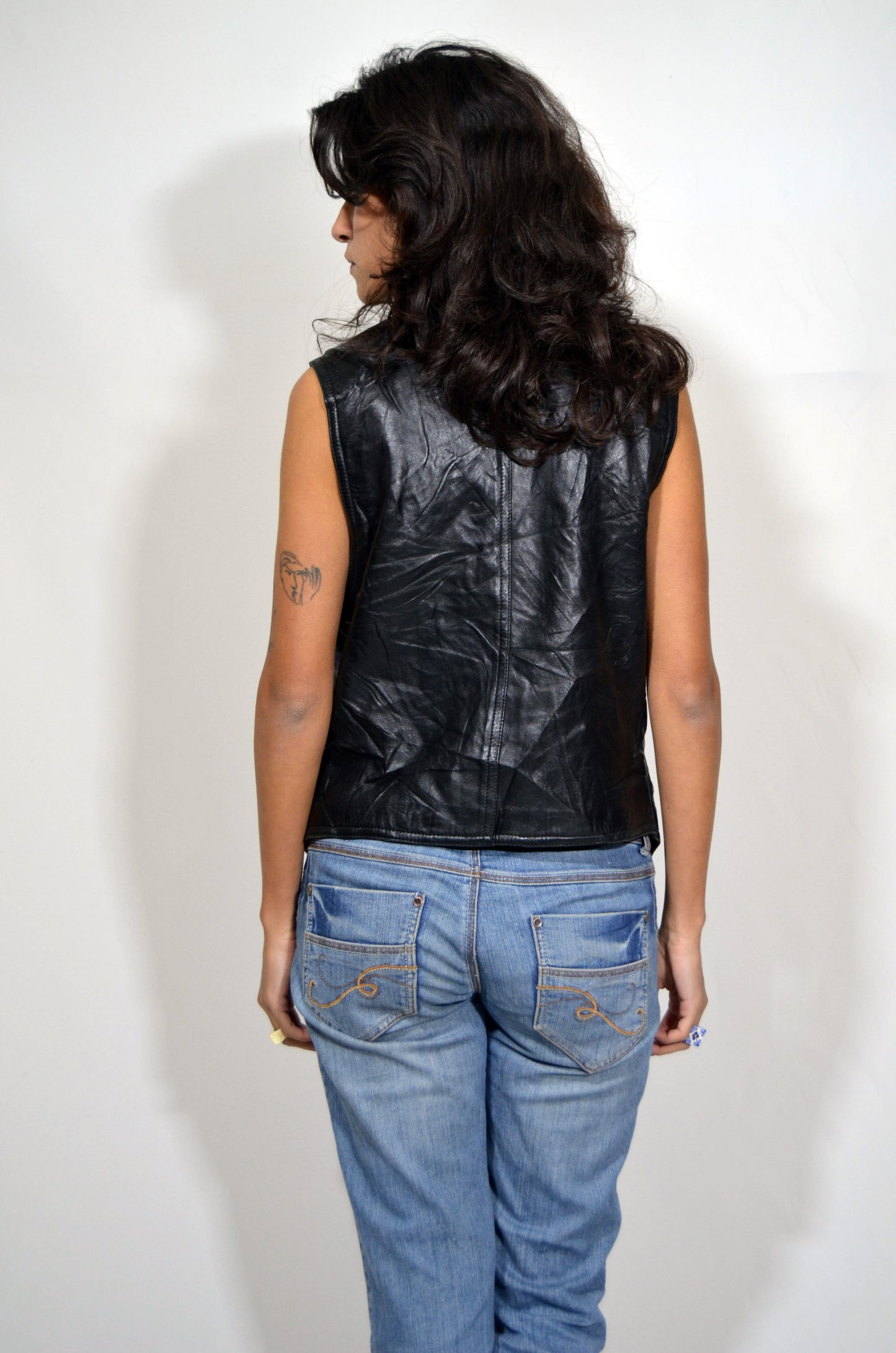 "VERSACE" Black Genuine Leather Uni-Sex Vintage Biker Gilet