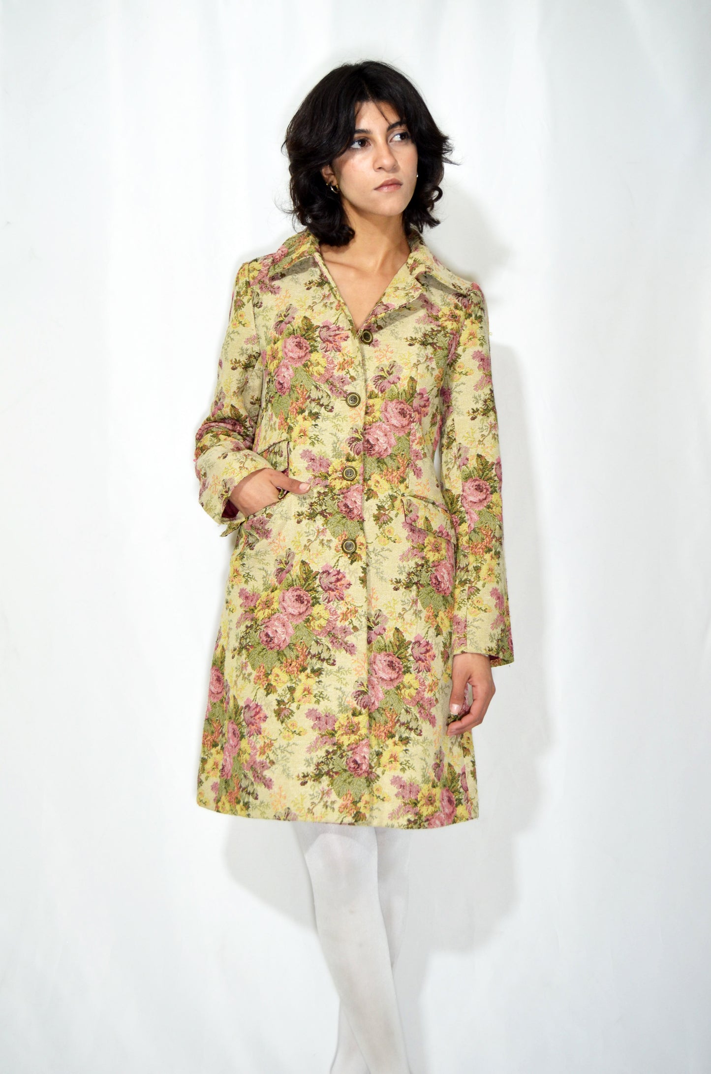 Beige Floral Jacquard Vintage Tapestry Coat