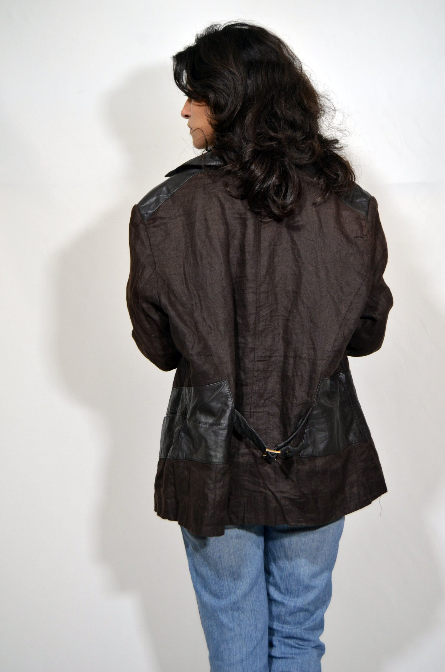 Brown Leather & Linen Vintage Jacket