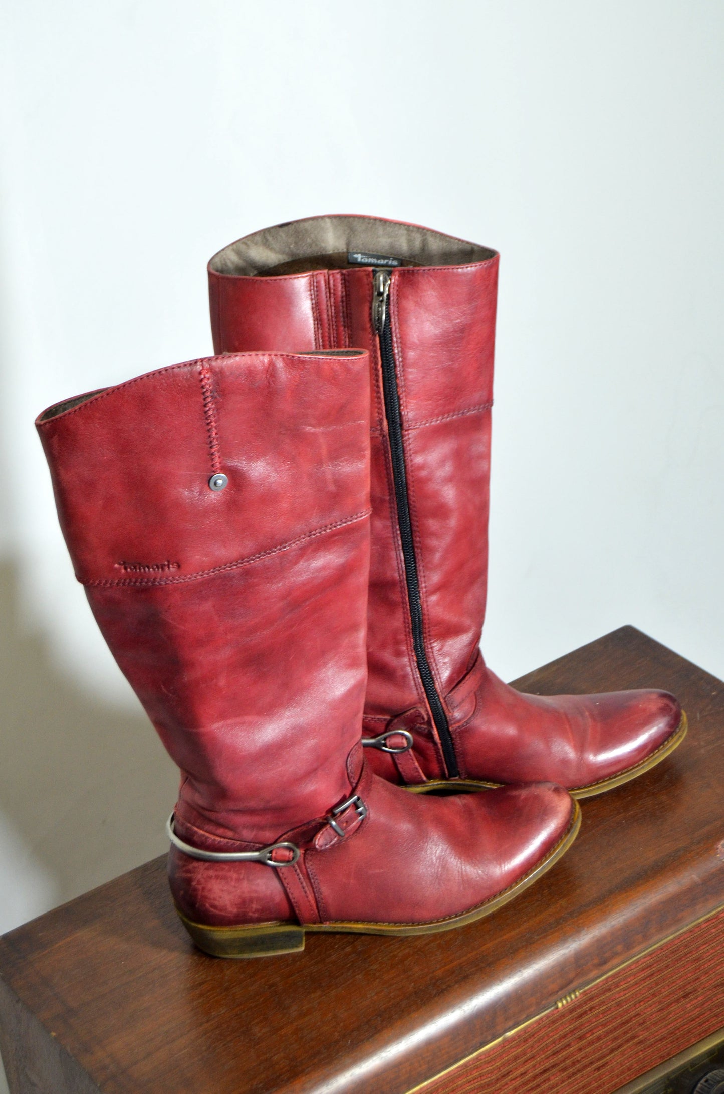 "Tamaris" Red Leather Cowboy Boots