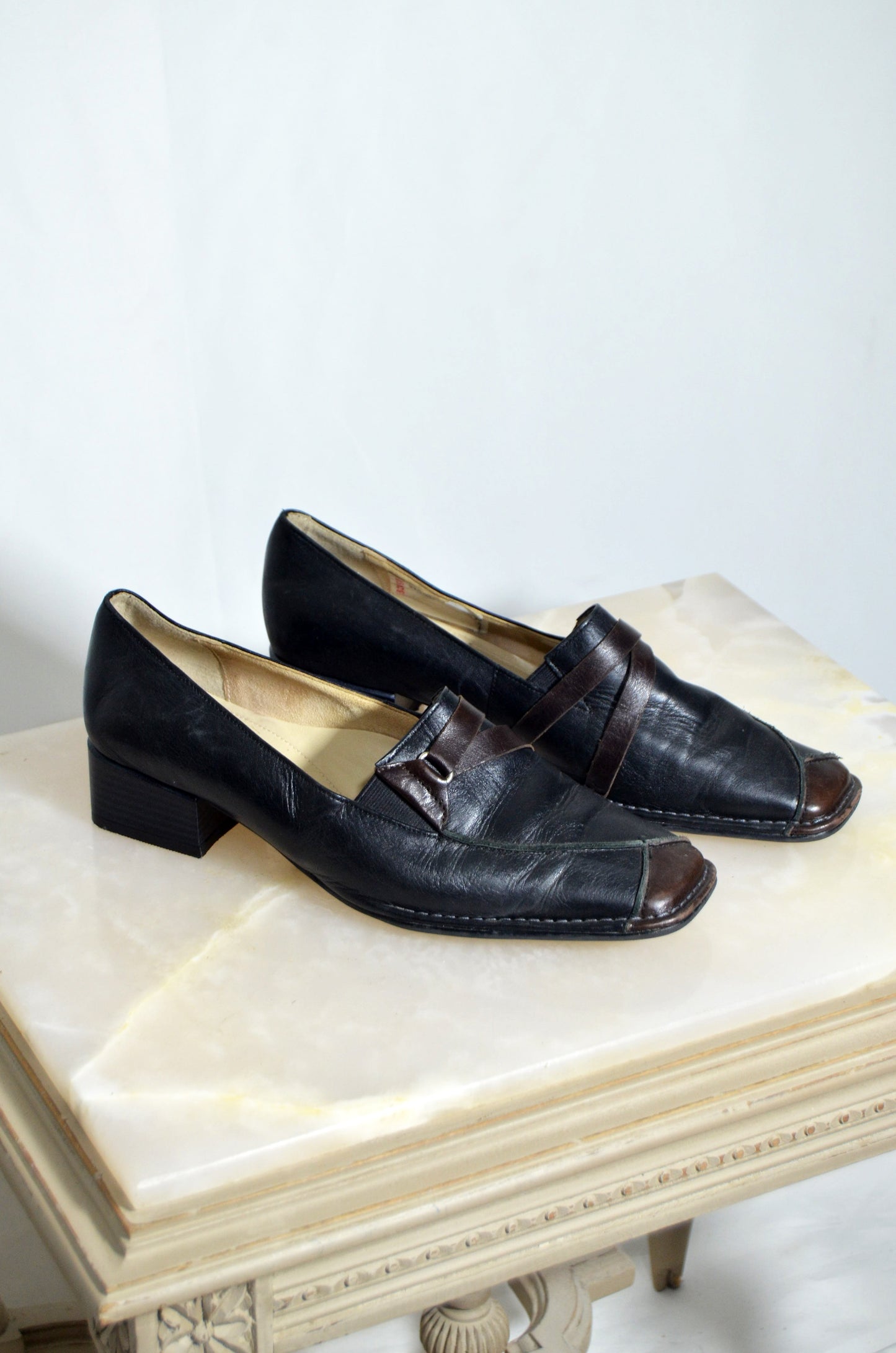 "ARA" Black & Brown Leather Loafer Heels