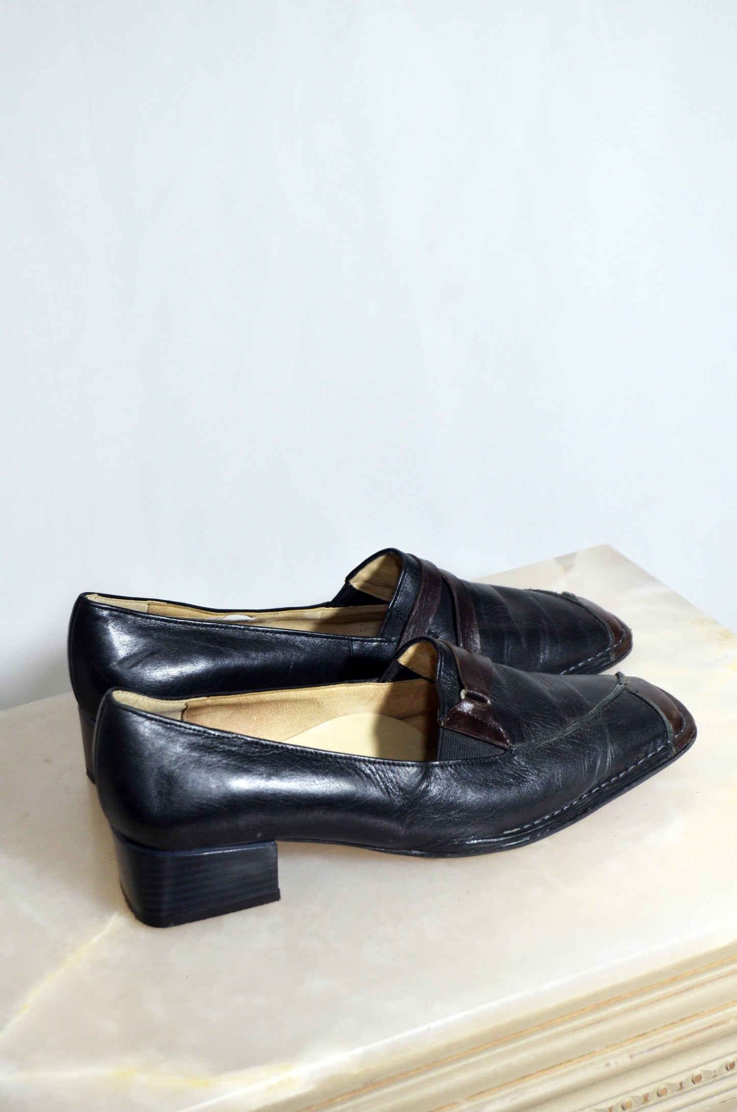 "ARA" Black & Brown Leather Loafer Heels