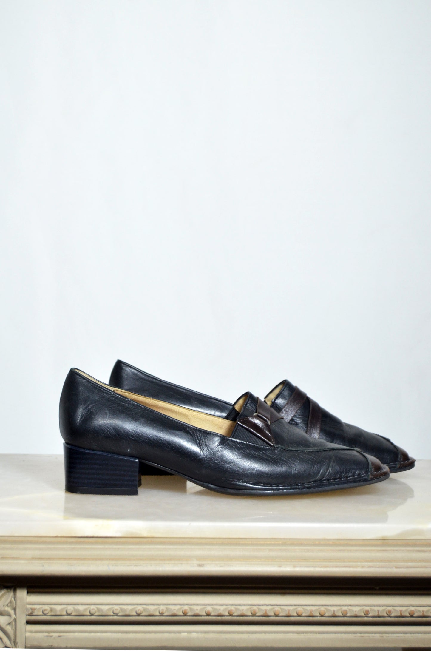 "ARA" Black & Brown Leather Loafer Heels