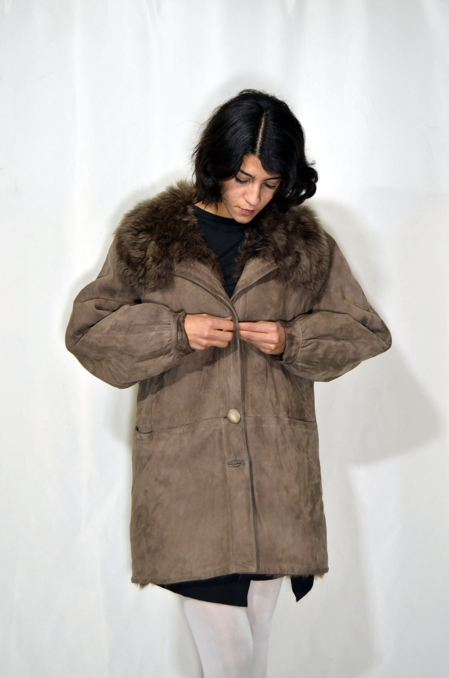 Greige Suede & Fur Vintage Jacket