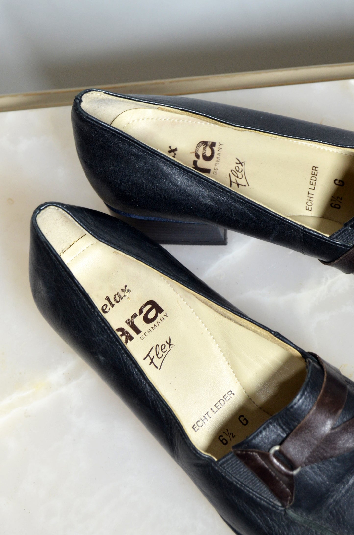 "ARA" Black & Brown Leather Loafer Heels