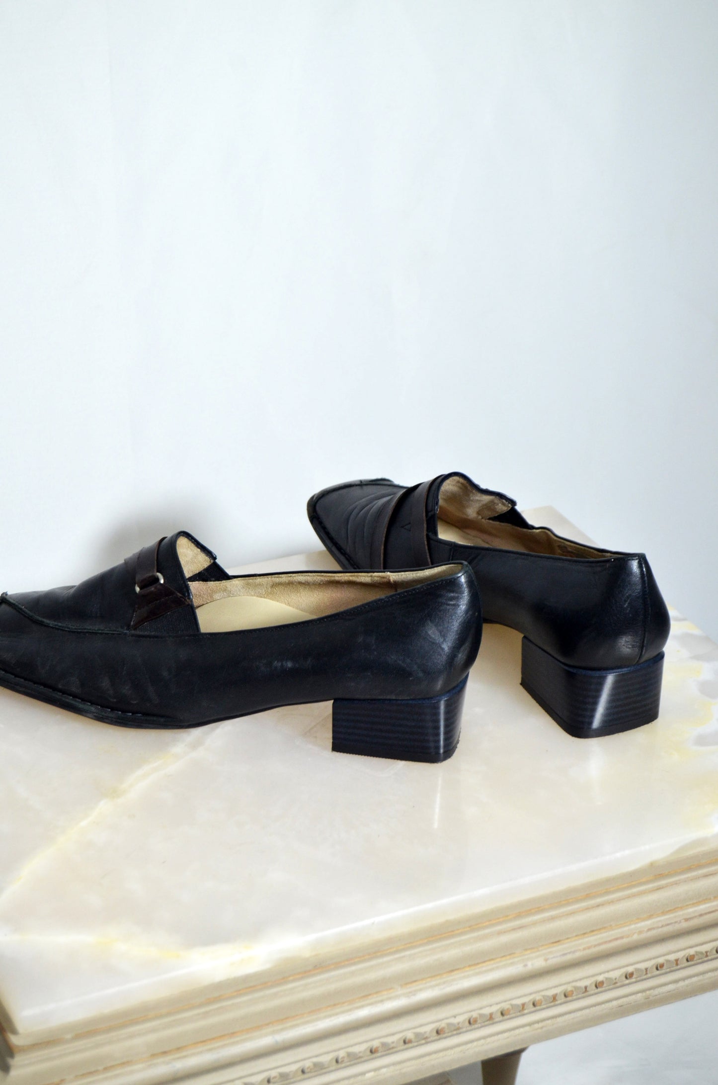 "ARA" Black & Brown Leather Loafer Heels