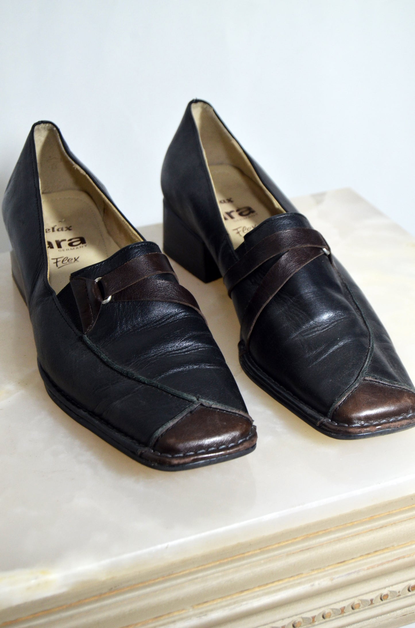 "ARA" Black & Brown Leather Loafer Heels