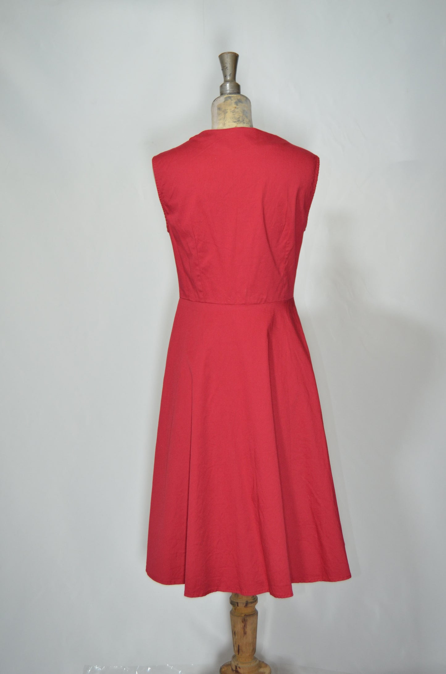 Red & Black Dotted Flared Midi Dress