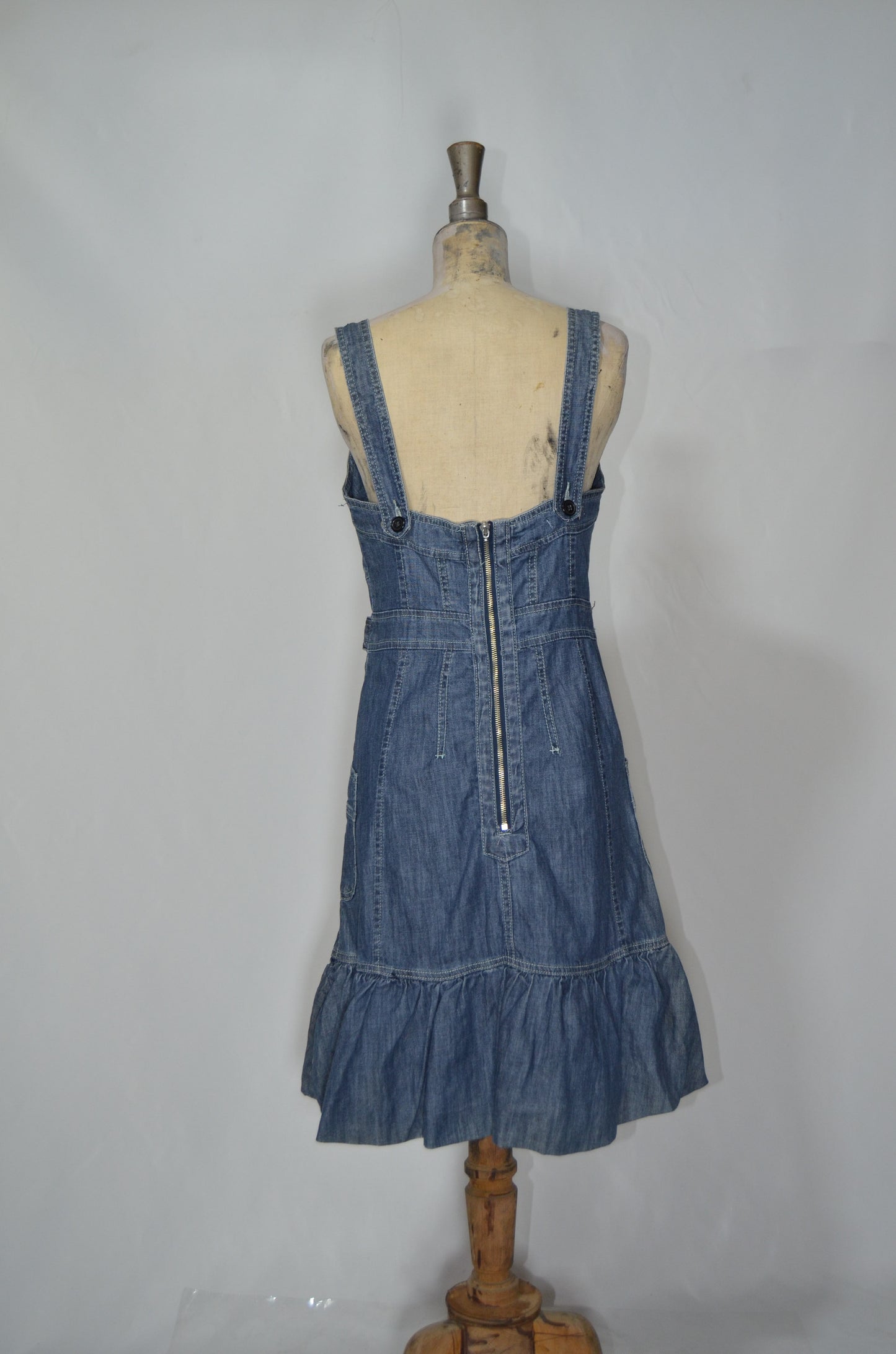 Blue Denim Ruffled Midi Dress